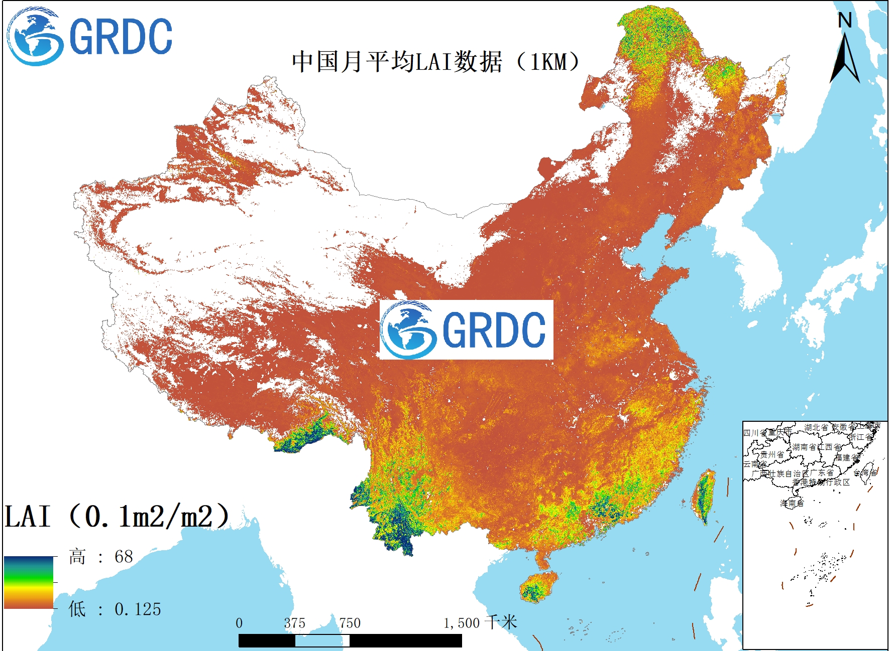 2000-2022年中国1000米分辨率逐月平均LAI数据集