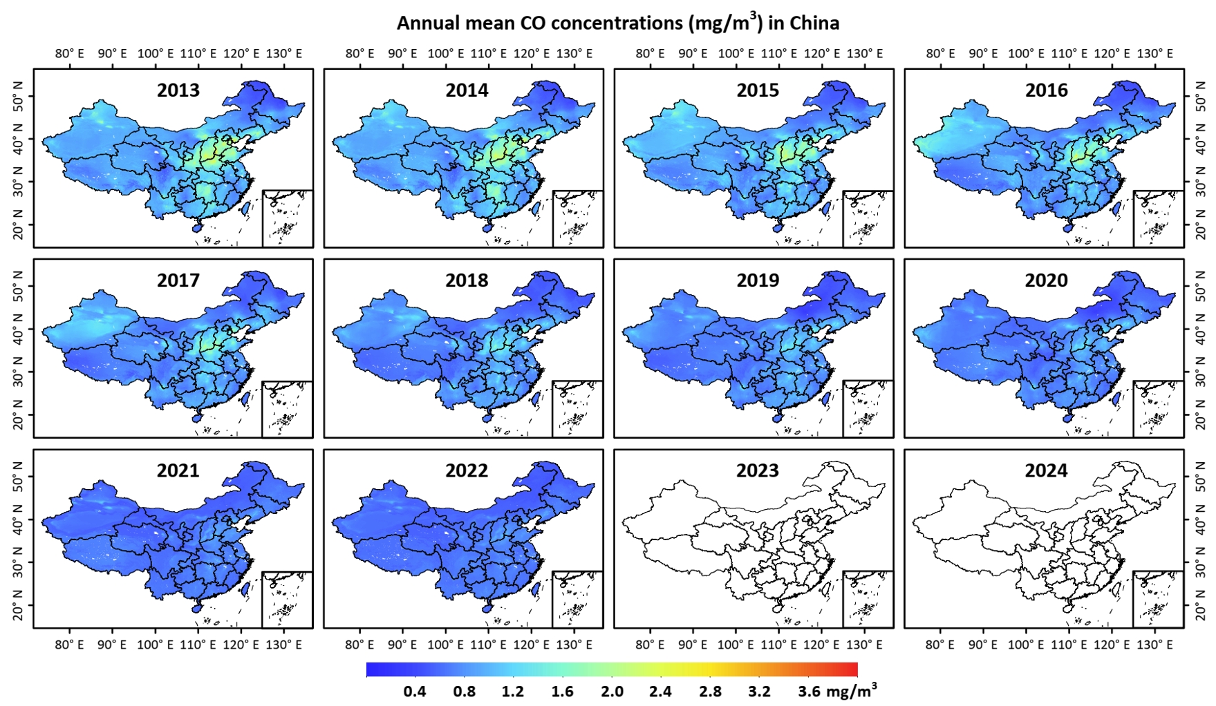 中国1km高分辨率高质量逐年近地表CO数据集（2013-2022年）
