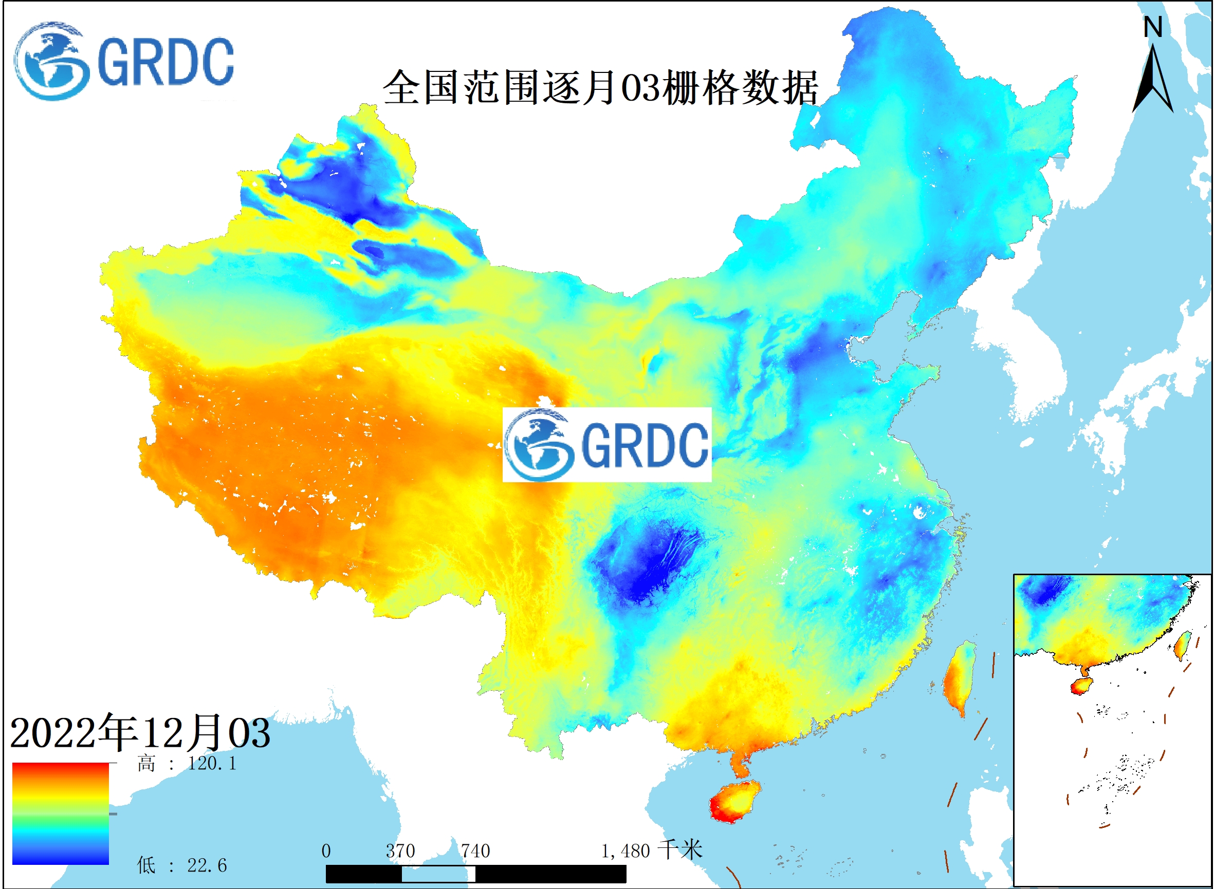 全国1km分辨率的逐月O3栅格数据