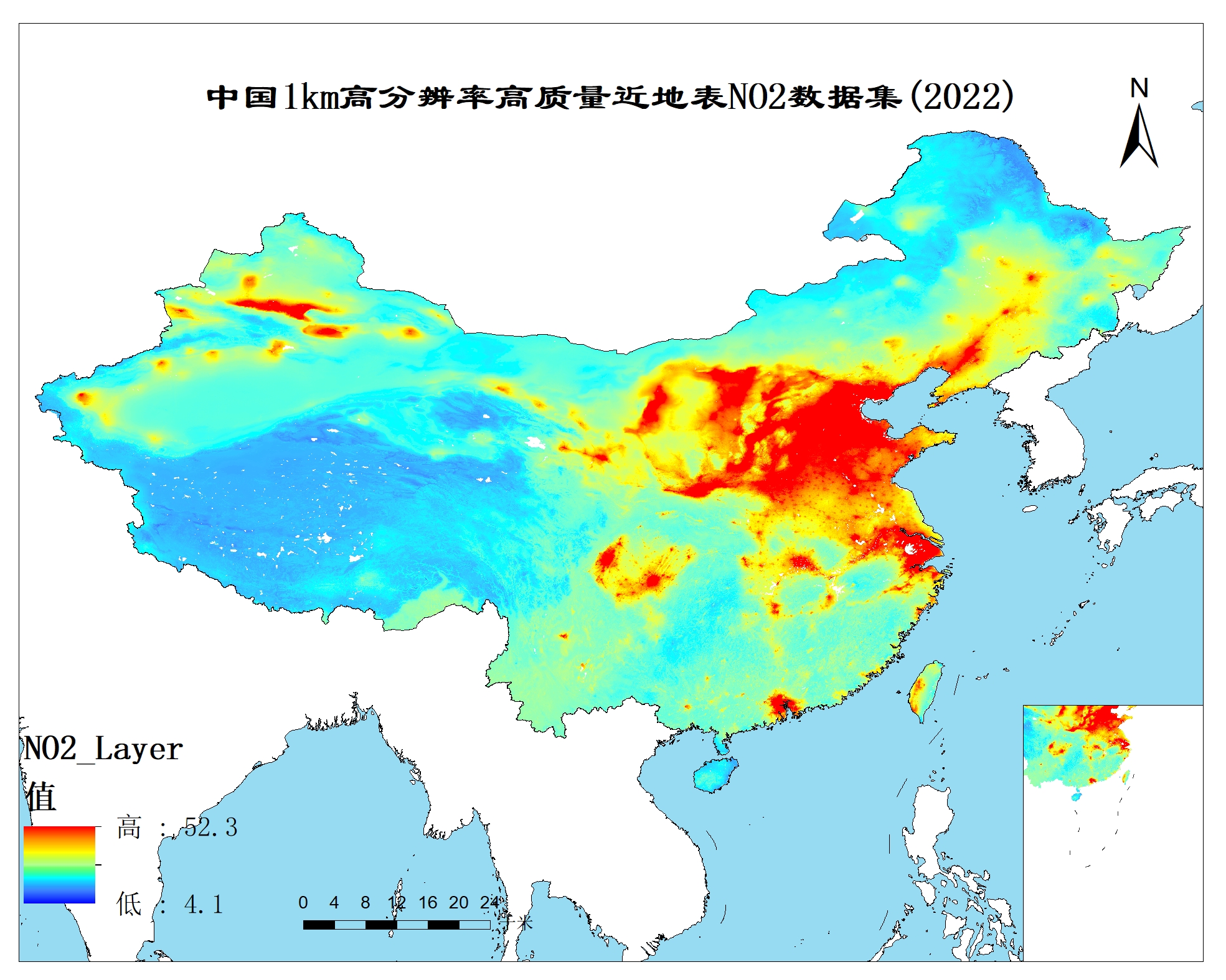 中国1km高分辨率高质量近地表NO2数据集(2019-2022年)