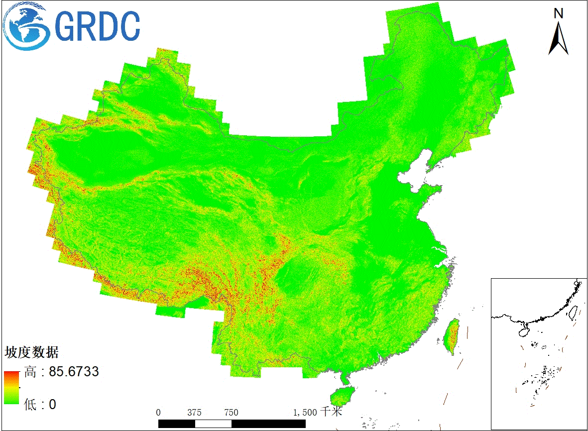 中国12.5米分辨率坡度数据