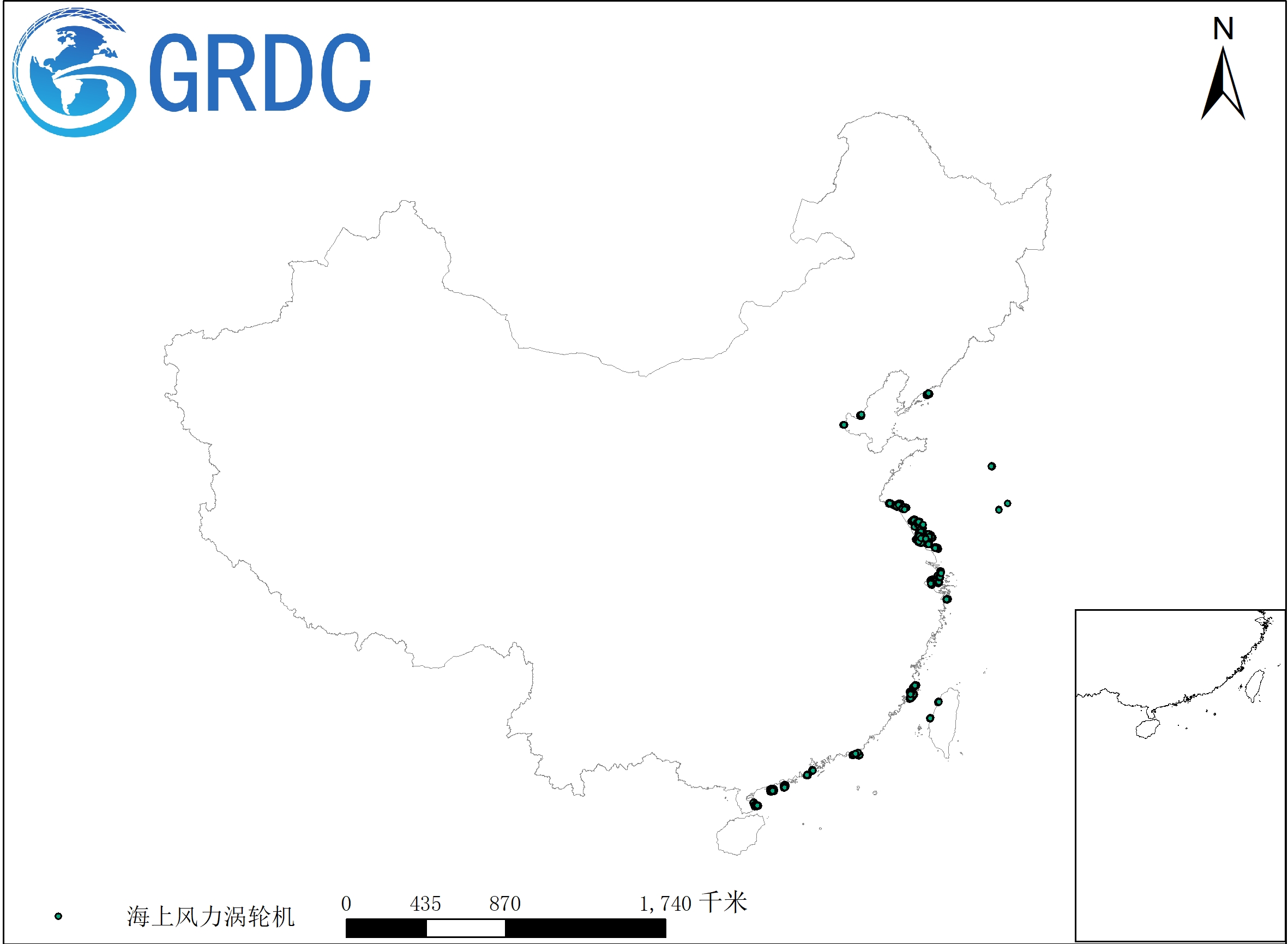 中国海上风力涡轮机空间分布数据