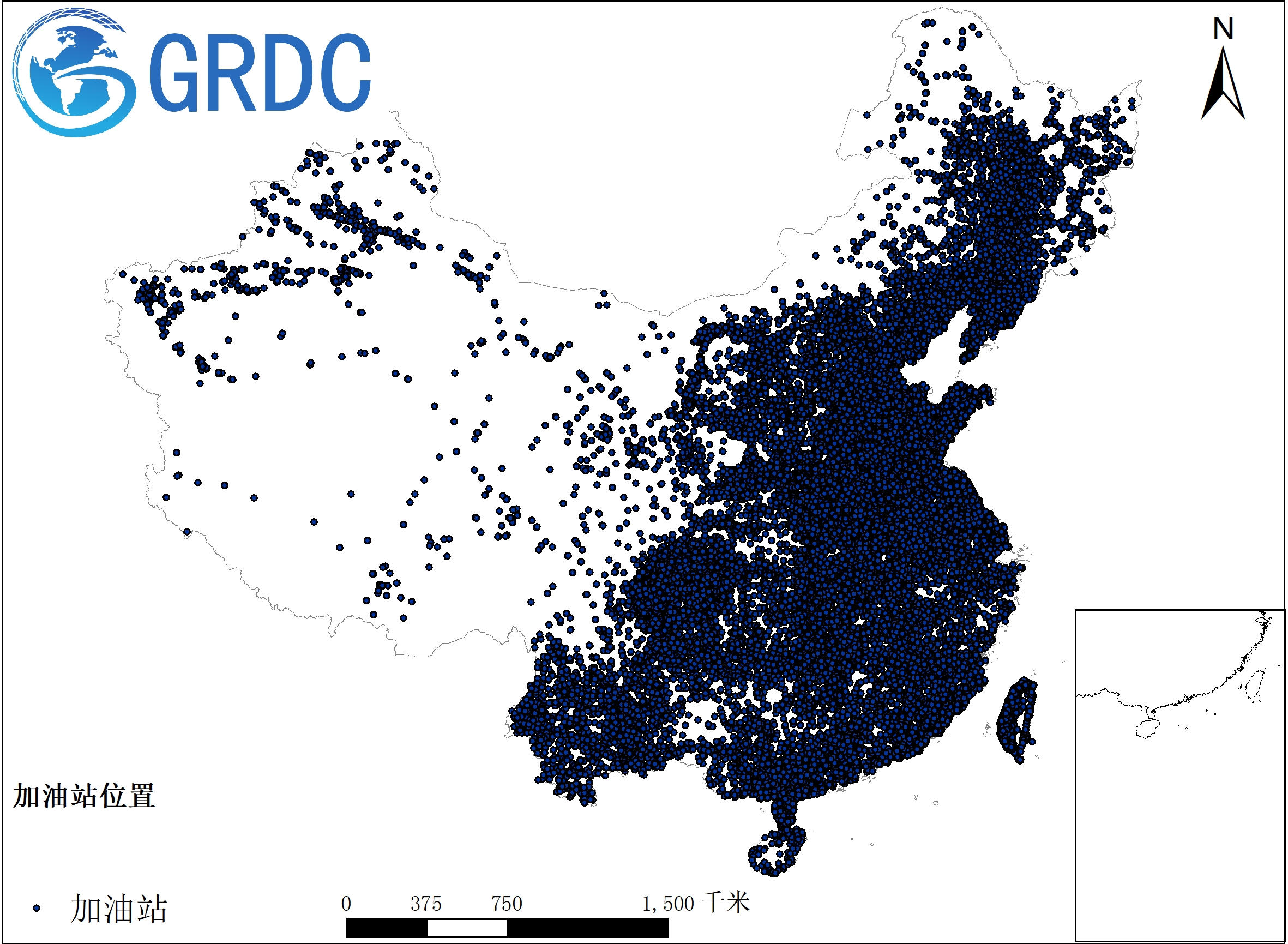 中国加油站空间分布数据