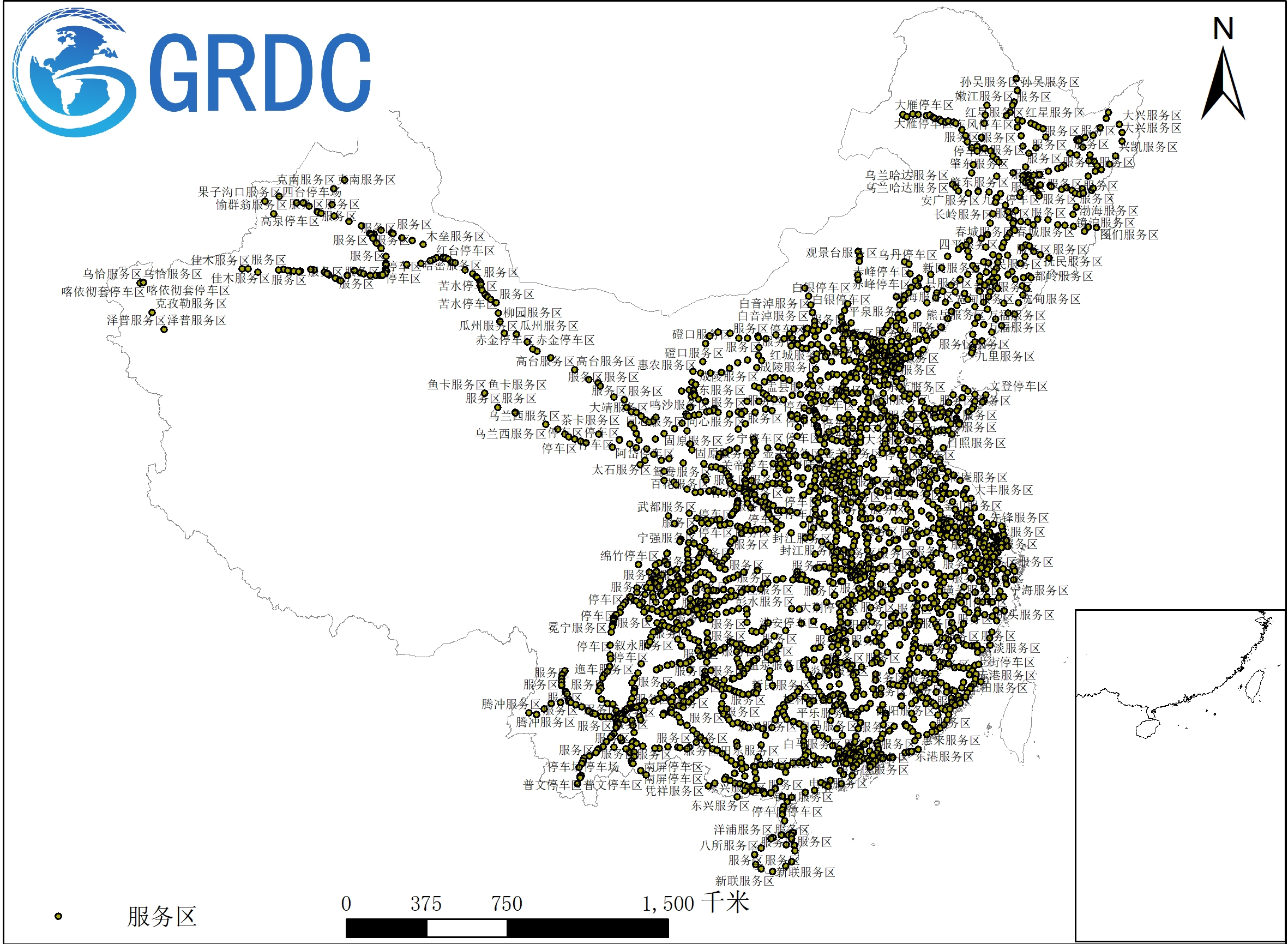 中国服务区空间分布数据