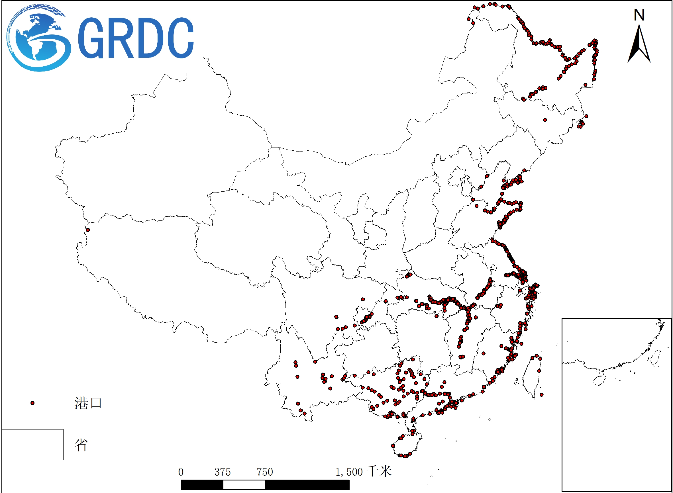 中国港口空间分布数据
