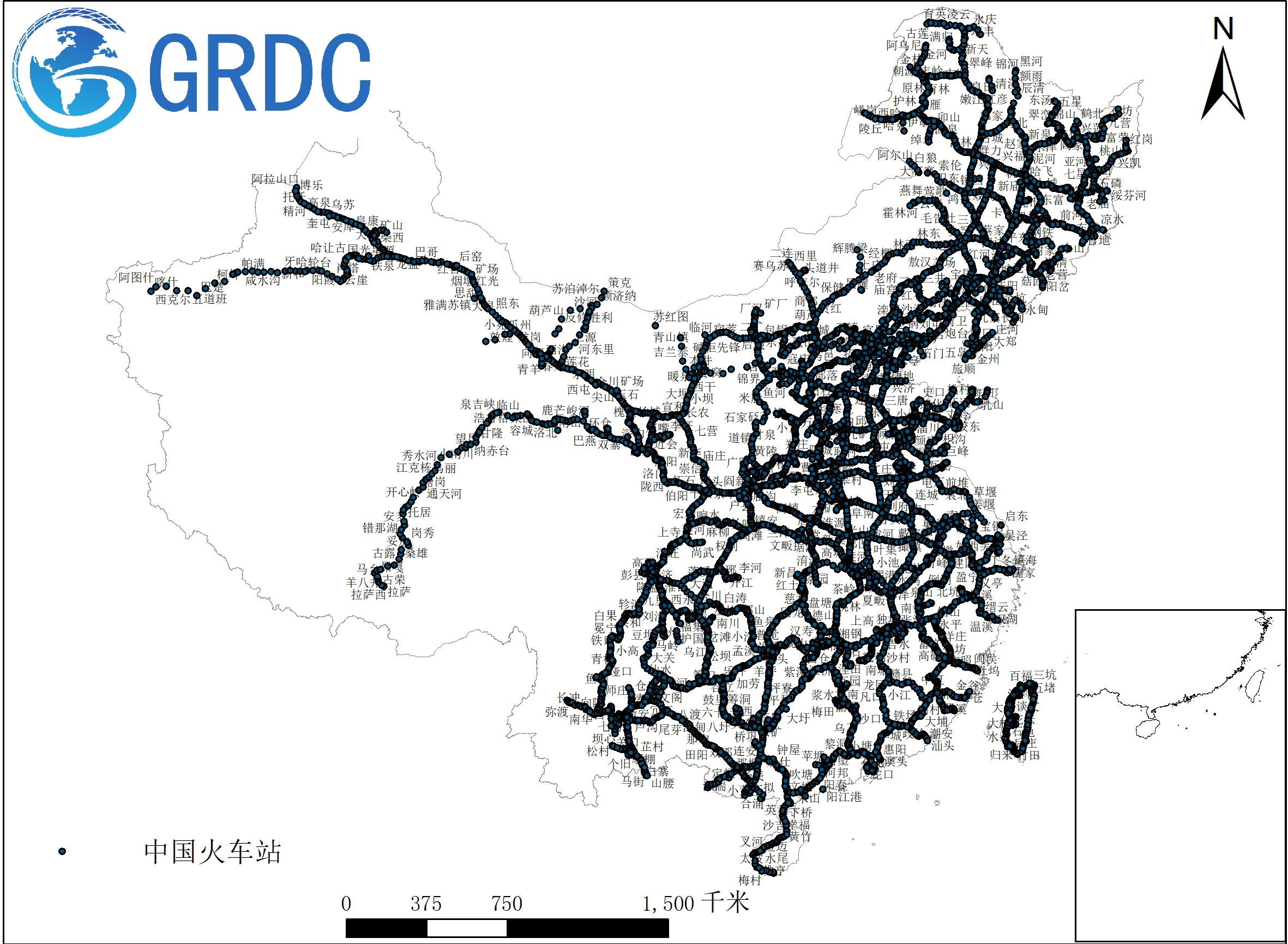中国火车站空间分布数据