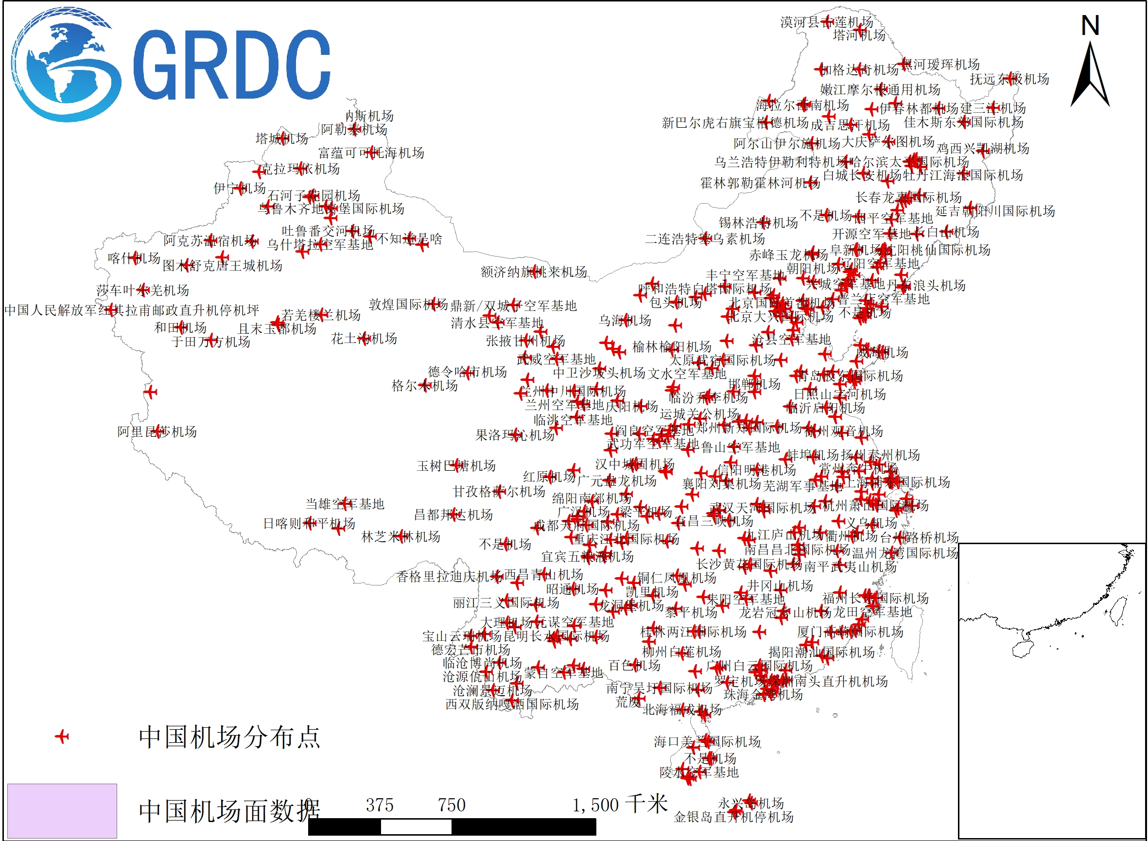 中国机场空间分布数据