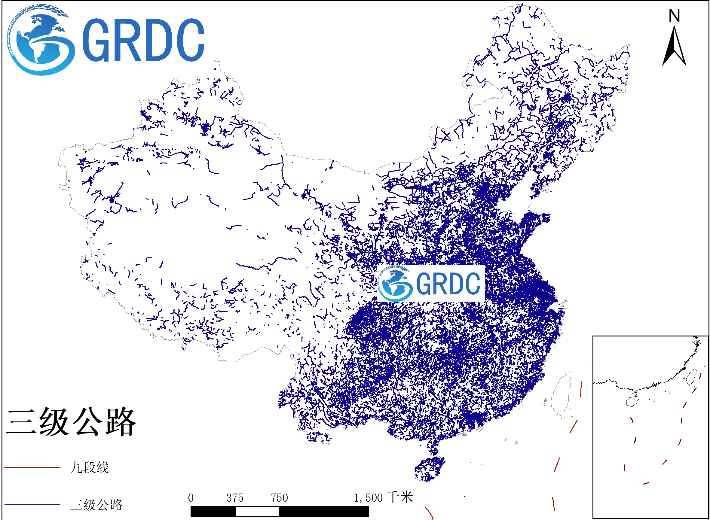城市三级道路空间分布数据
