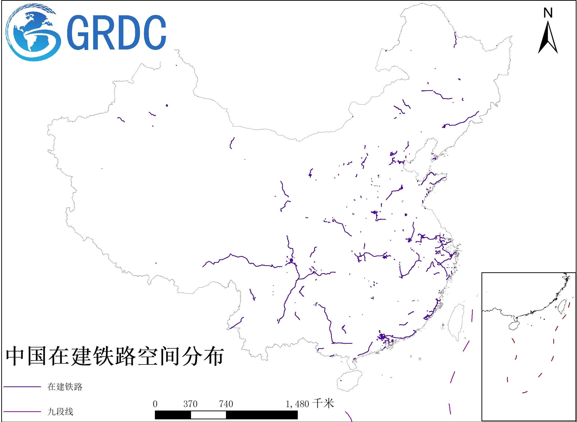中国在建铁路空间分布