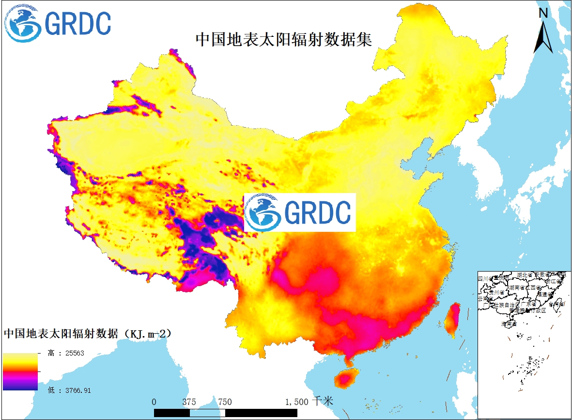 中国1km分辨率逐月地表太阳辐射均值数据集（1960-2024）