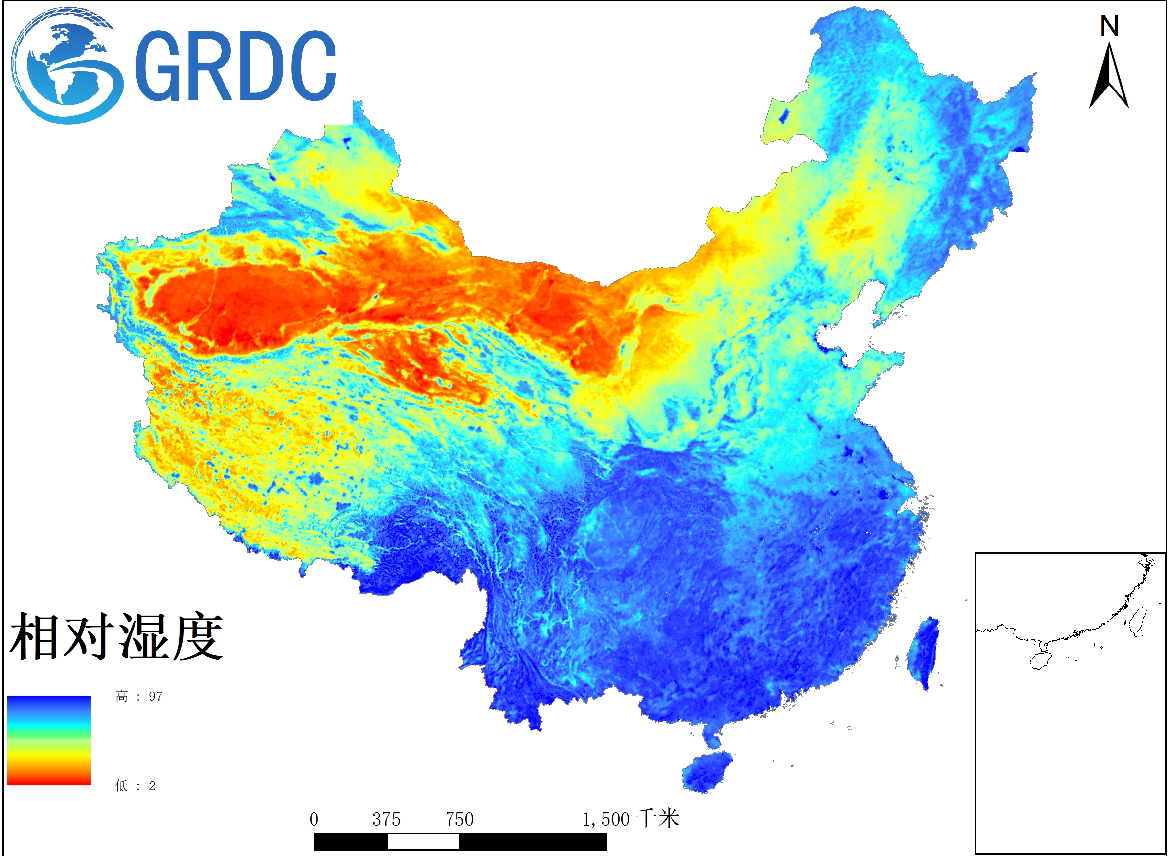中国1km逐月相对湿度数据集（1960年至今）