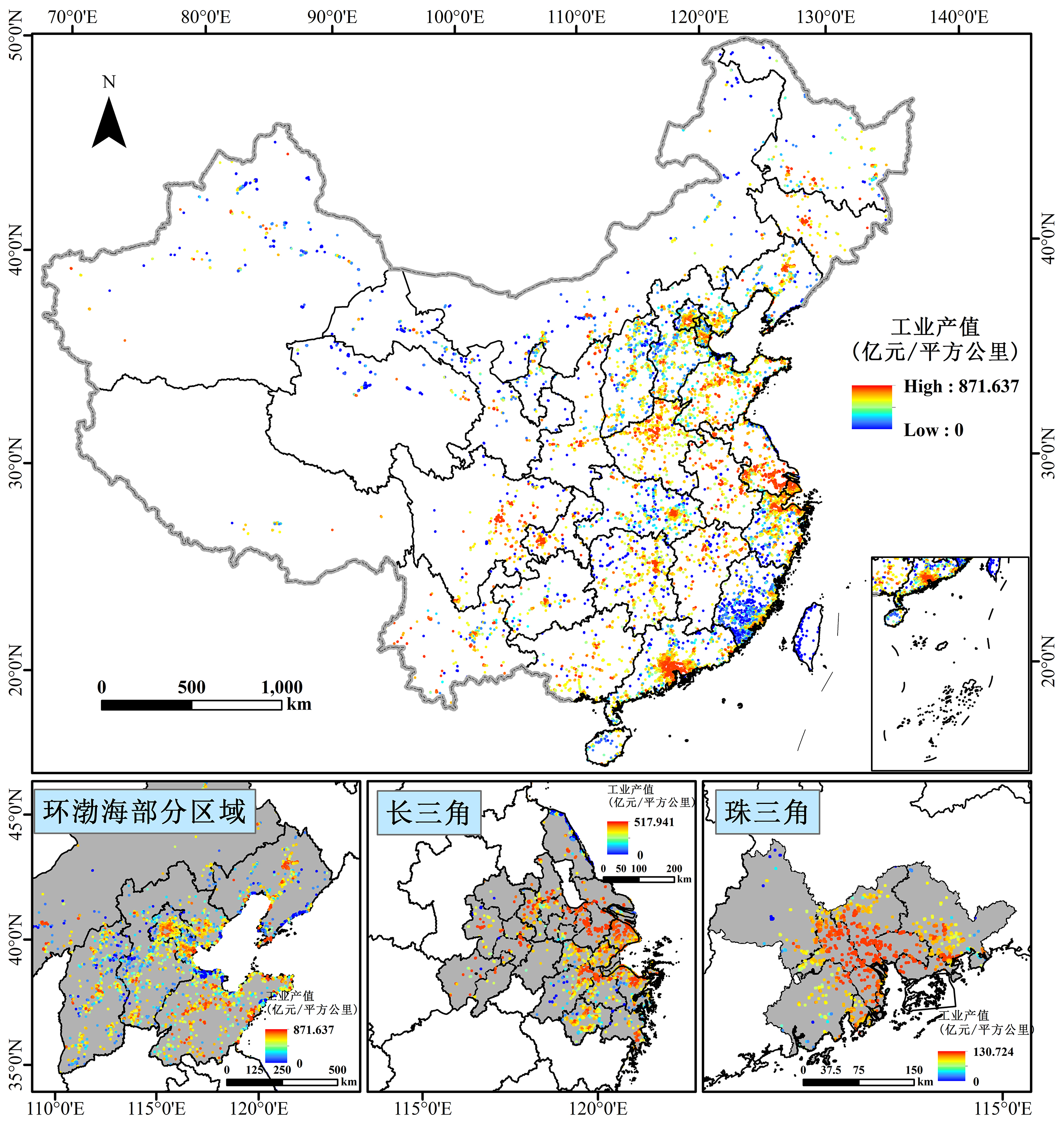 中国工业总产值1公里网格数据集（2010年）