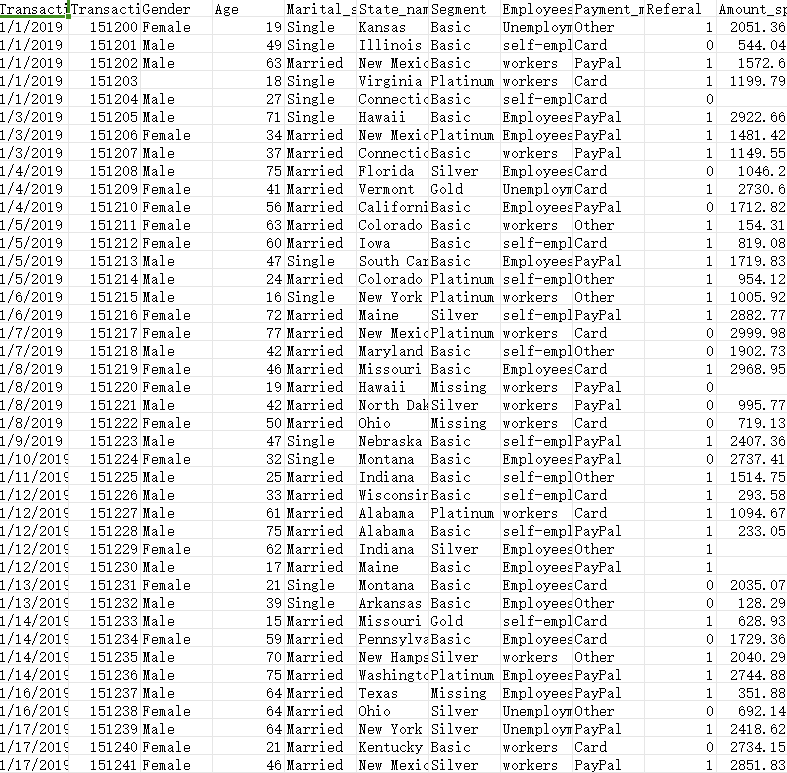 网上商店客户数据