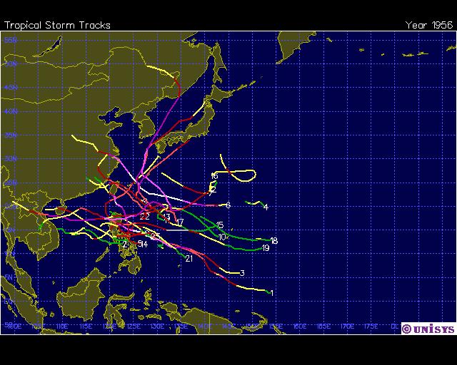 亚太地区：1956 年至 2018 年风暴轨迹