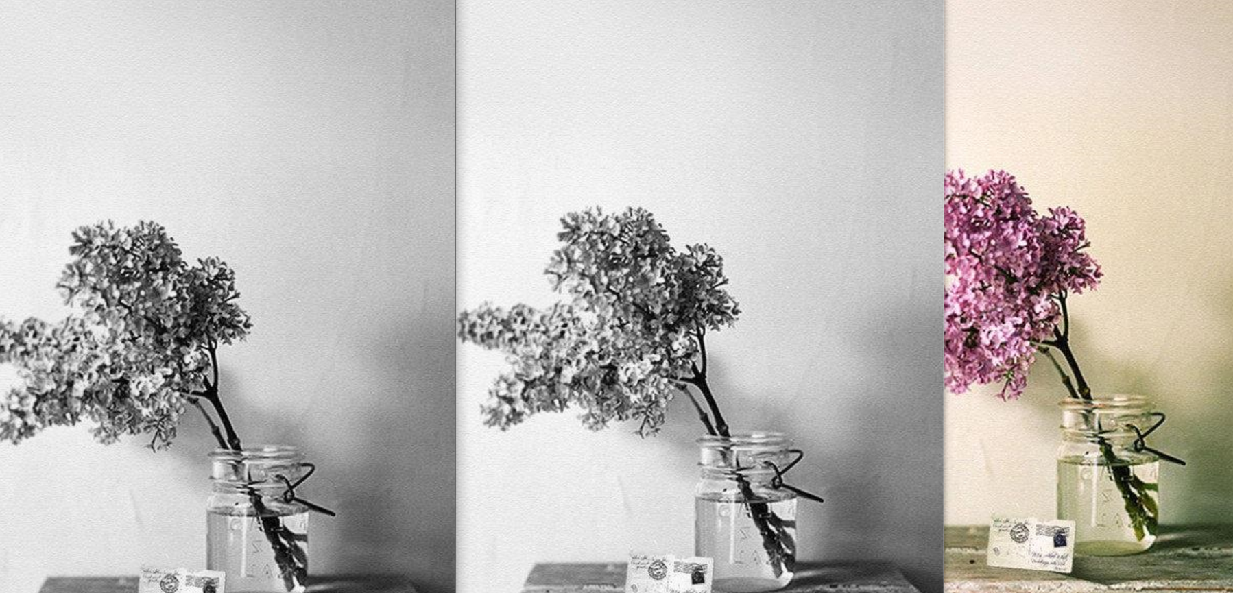 风景彩色和灰度图像