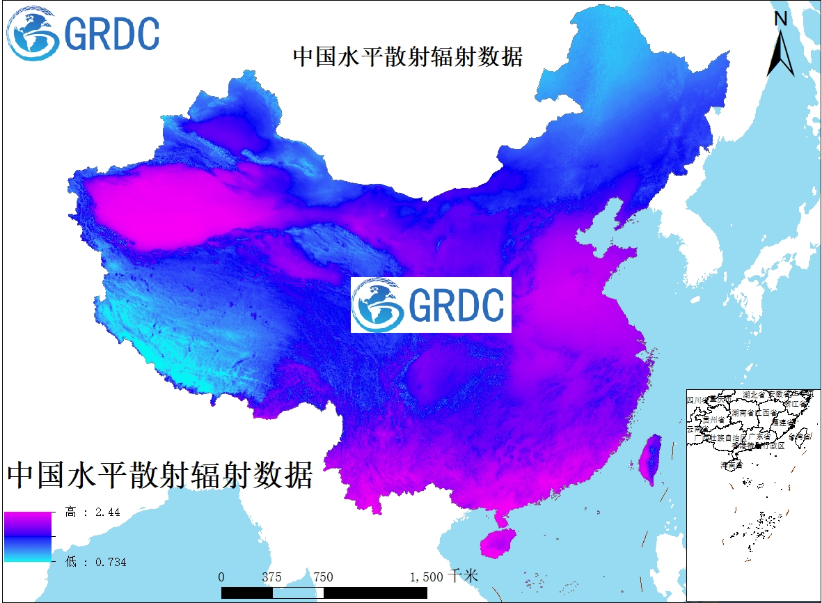 中国年平均水平散射辐照度数据DIF