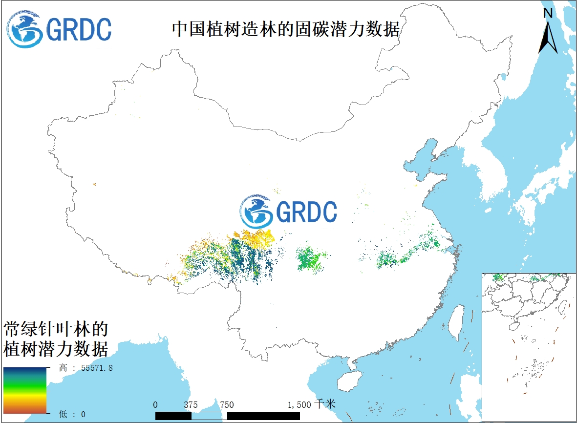 中国植树造林的固碳潜力数据