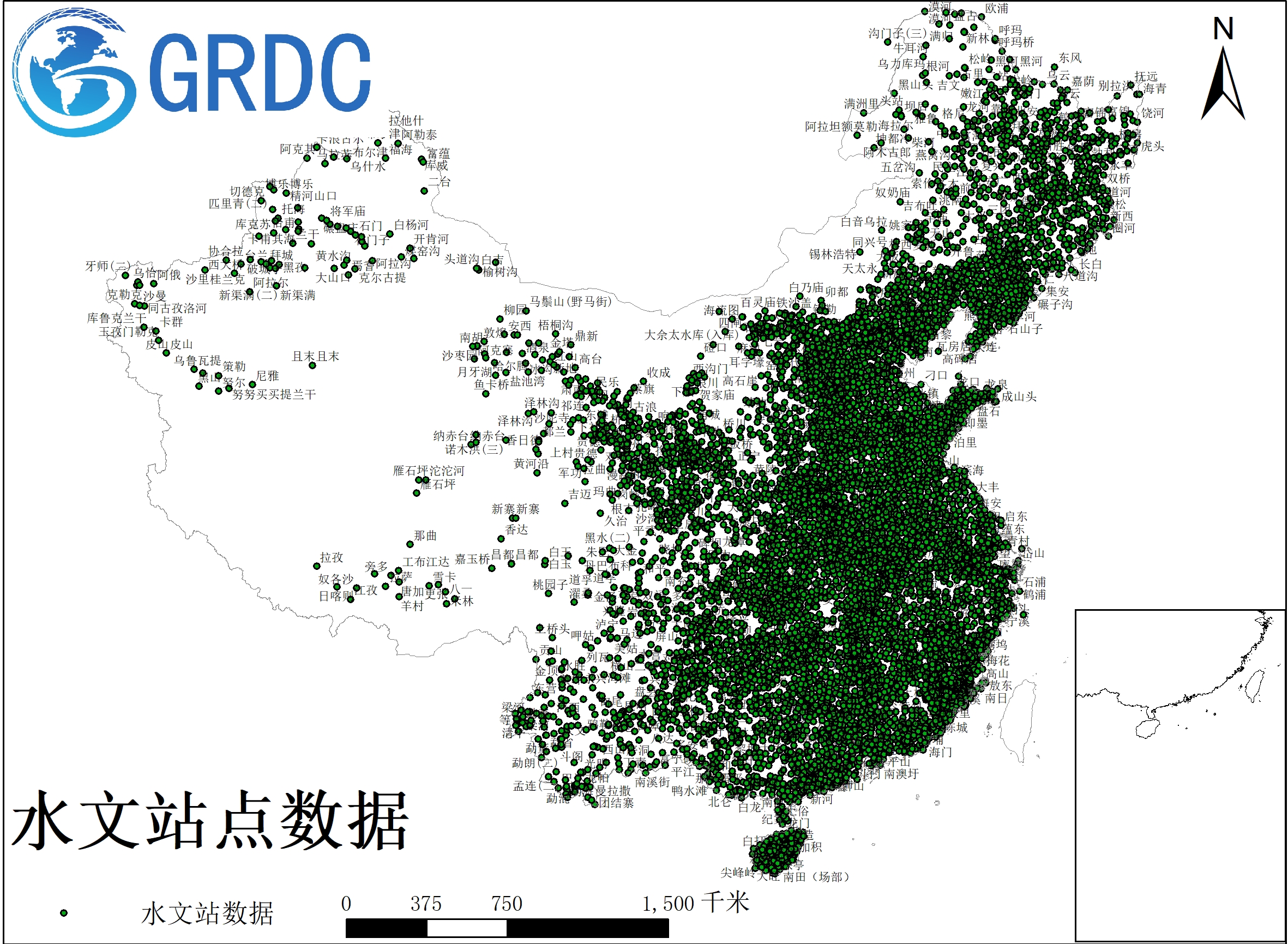 中国水文站点空间分布