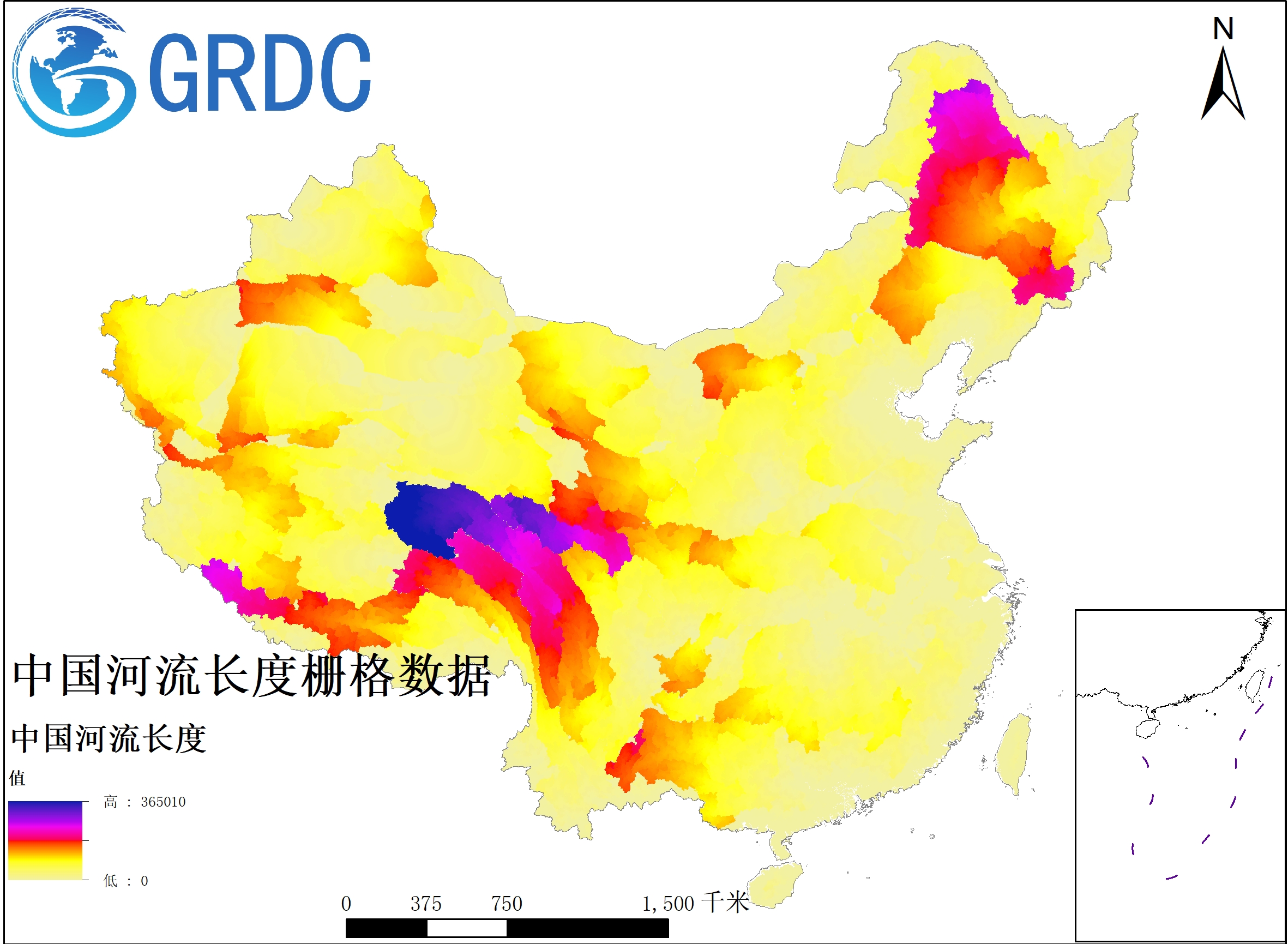 中国河流长度栅格数据