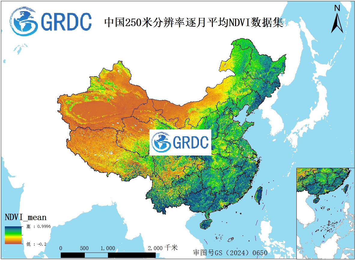 2000-2026年中国逐月250米分辨率平均值合成NDVI数据集