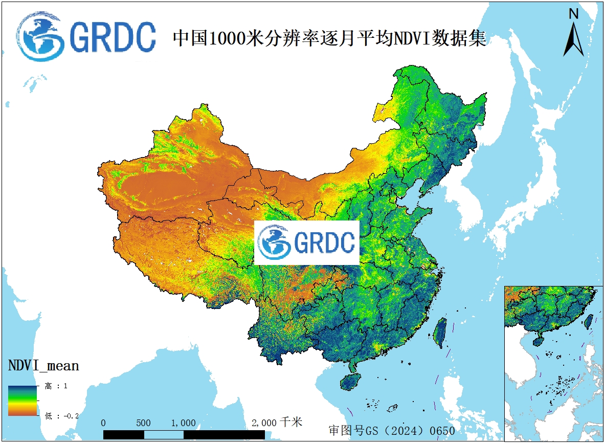2000-2026年中国逐月1000米分辨率平均值合成NDVI数据集
