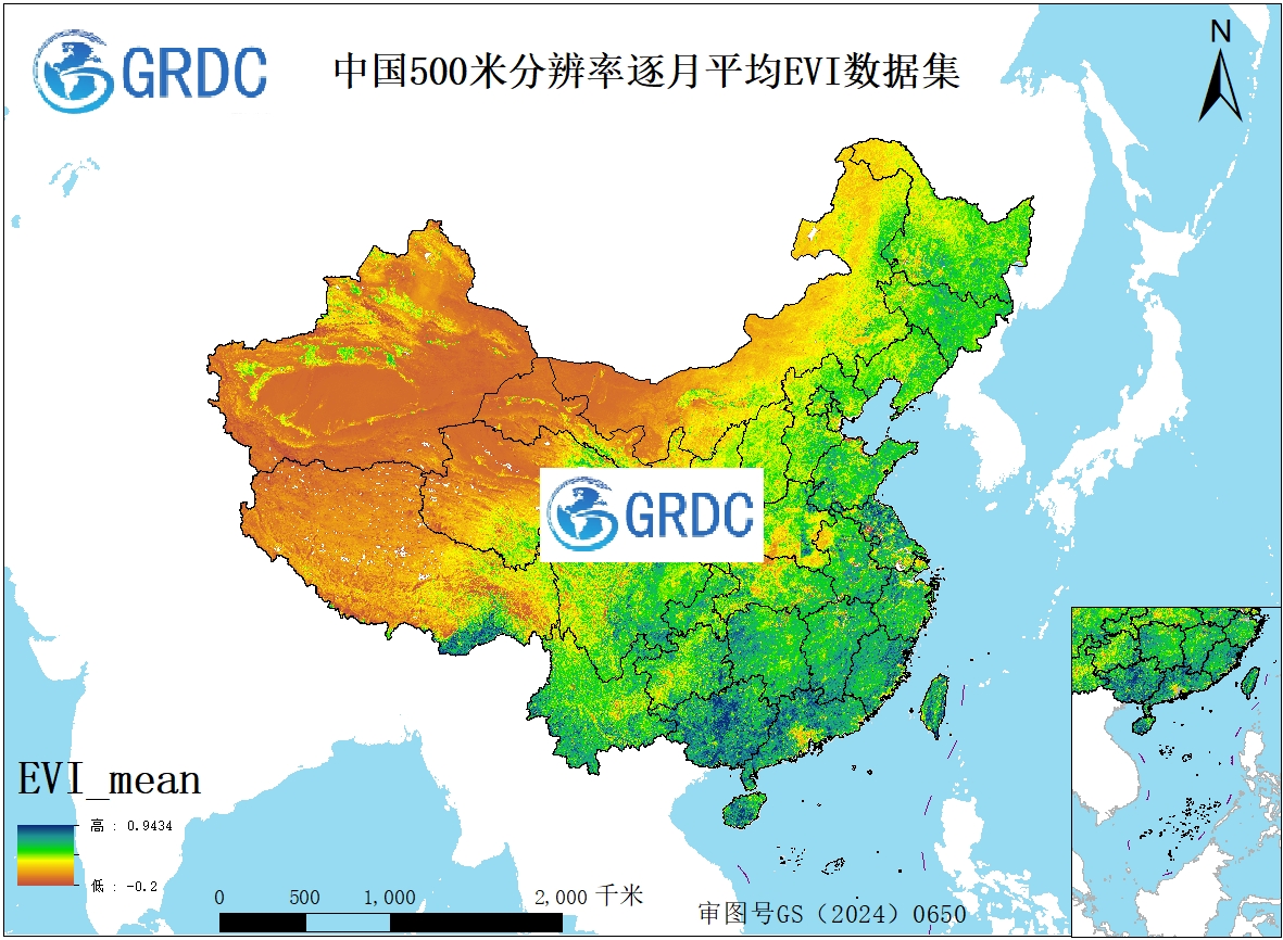 2000-2026年中国逐月500米分辨率平均值合成EVI数据集