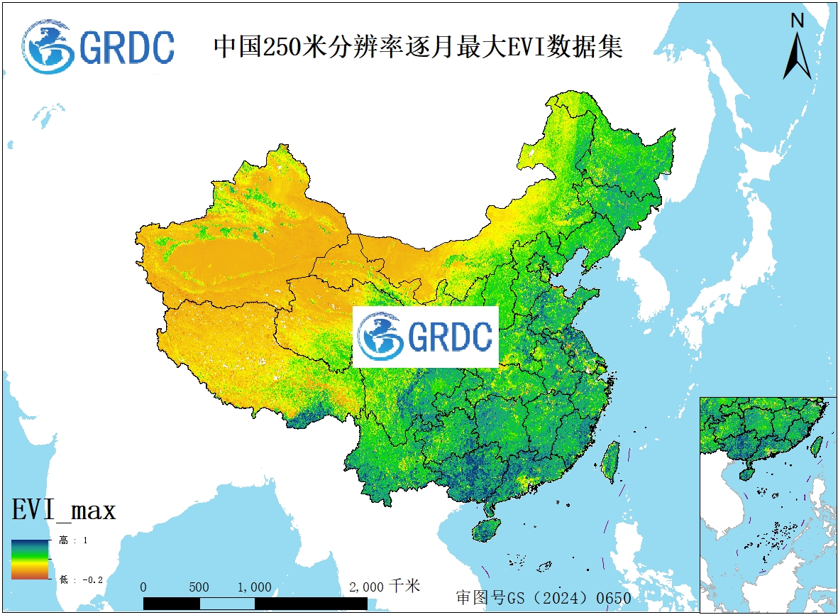 2000-2026年中国逐月250米分辨率最大值合成EVI数据集