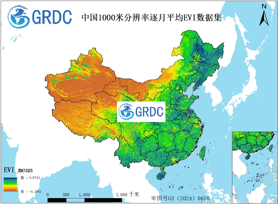 2000-2026年中国逐月1000米分辨率平均值合成EVI数据集