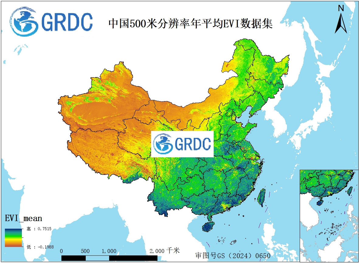 2000-2025年中国逐年500米分辨率平均值合成EVI数据集