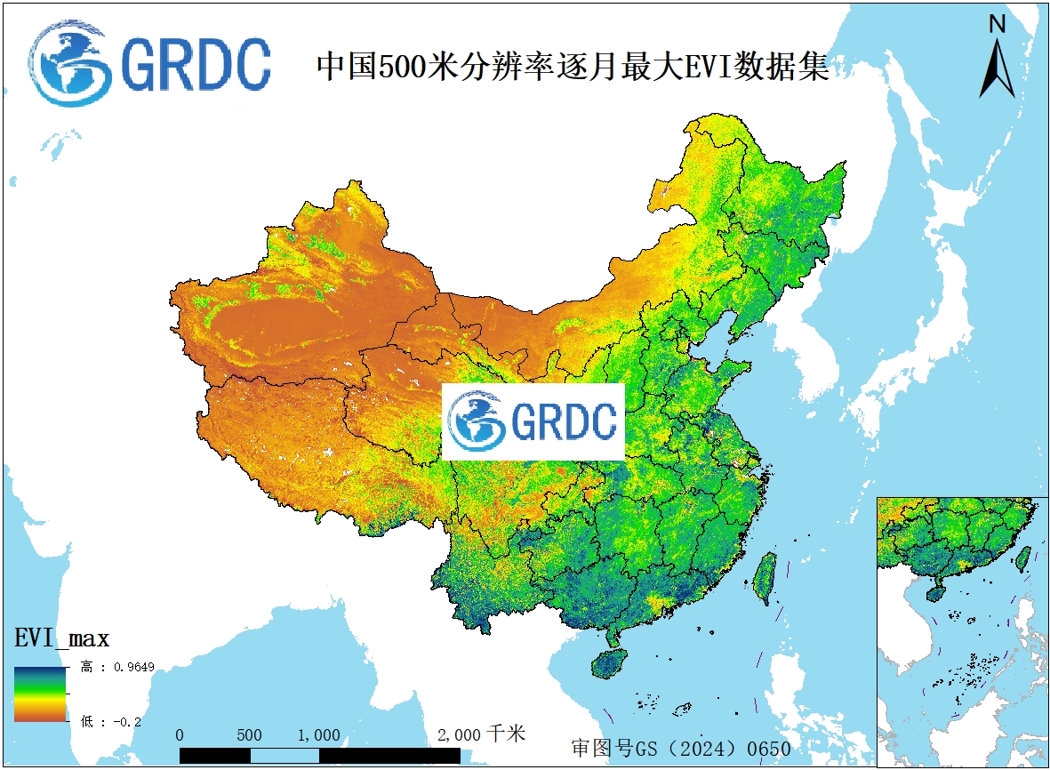 2000-2026年中国逐月500米分辨率最大值合成EVI数据集