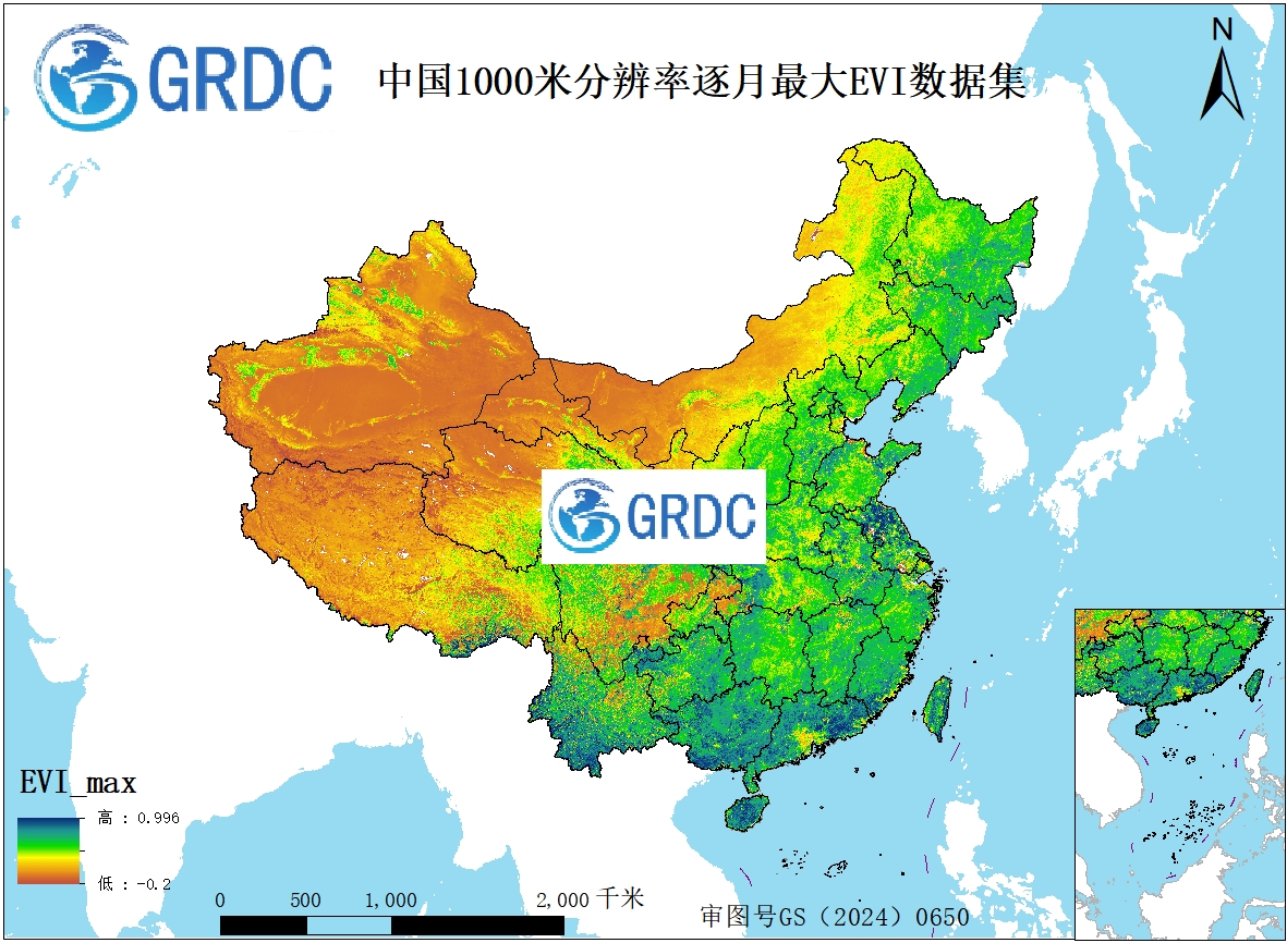 2000-2026年中国逐月1000米分辨率最大值合成EVI数据集