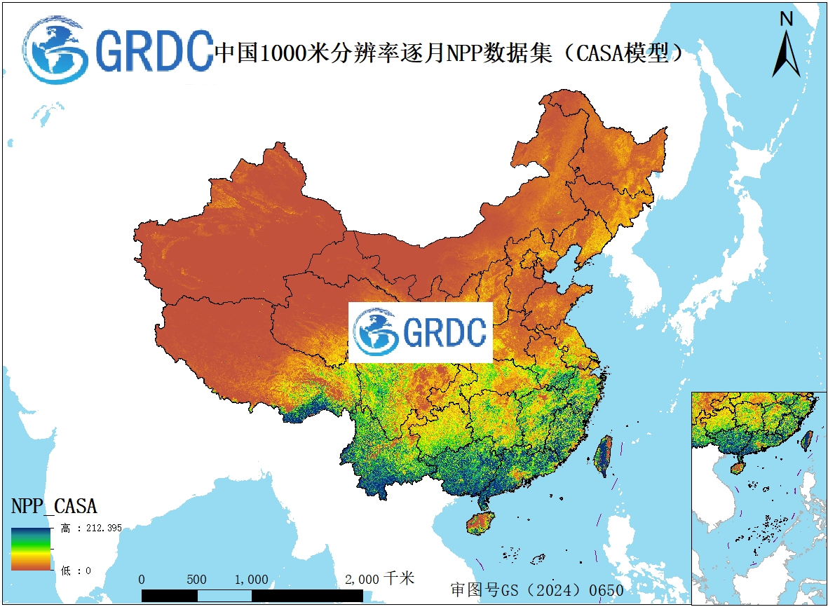 基于CASA模型的1982-2025年中国逐月1000米分辨率NPP数据集