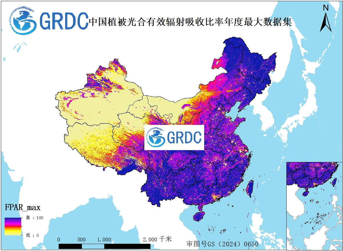 MODIS（MOD15A2H）中国2000-2025最大值合成植被光合有效辐射吸收比率（FPAR）年度数据集