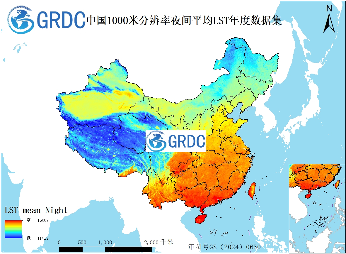 MODIS（MOD11A2）中国2000-2024夜间平均值合成地表温度（LST）年度数据集