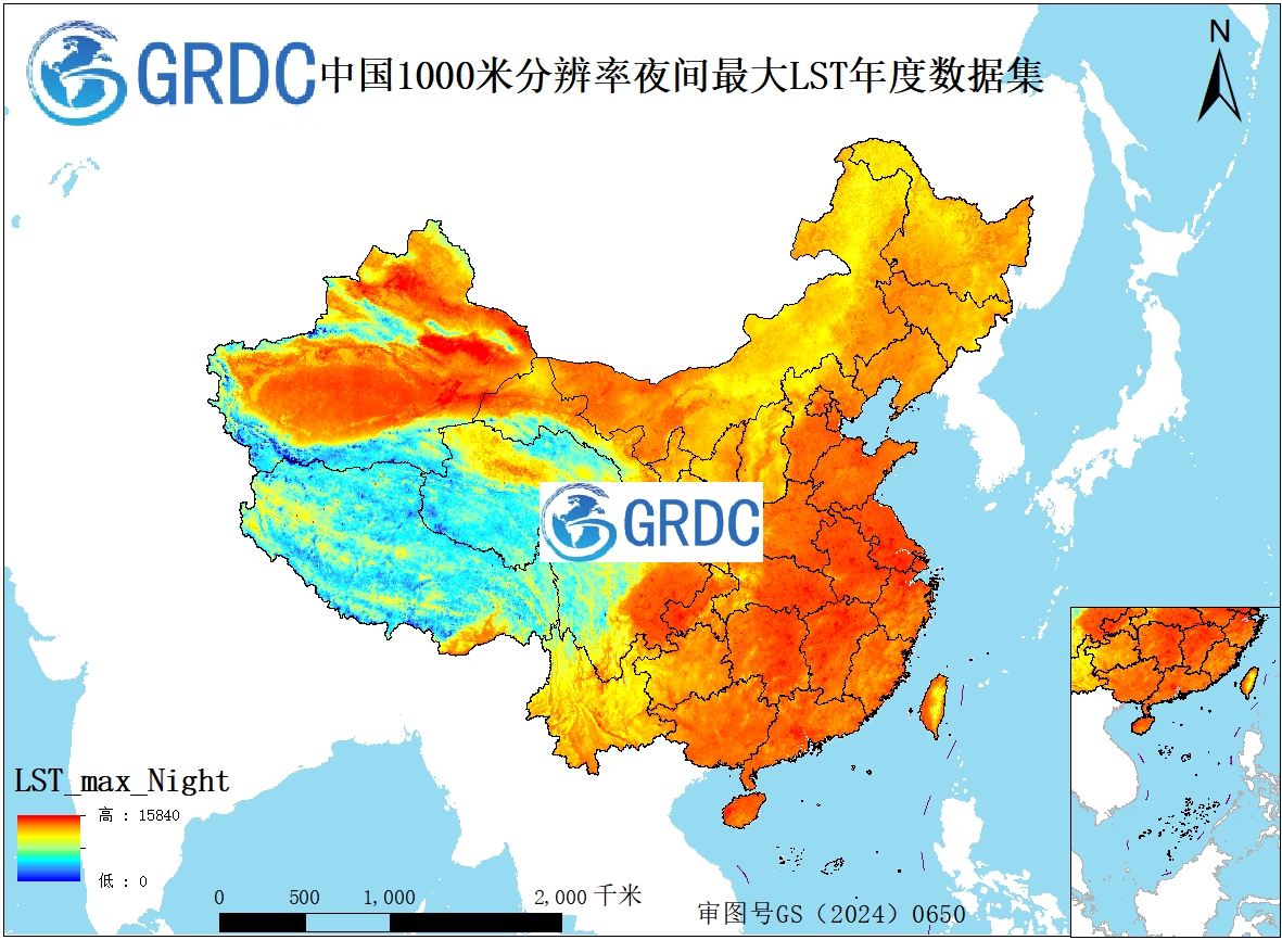 MODIS（MOD11A2）中国2000-2024夜间最大值合成地表温度（LST）年度数据集