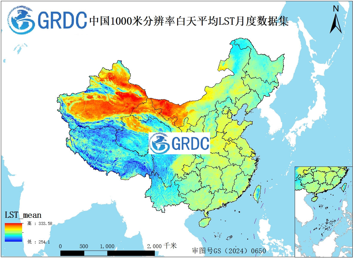 MODIS（MOD11A2）中国2000-2026平均值合成白天地表温度（LST）月度数据集