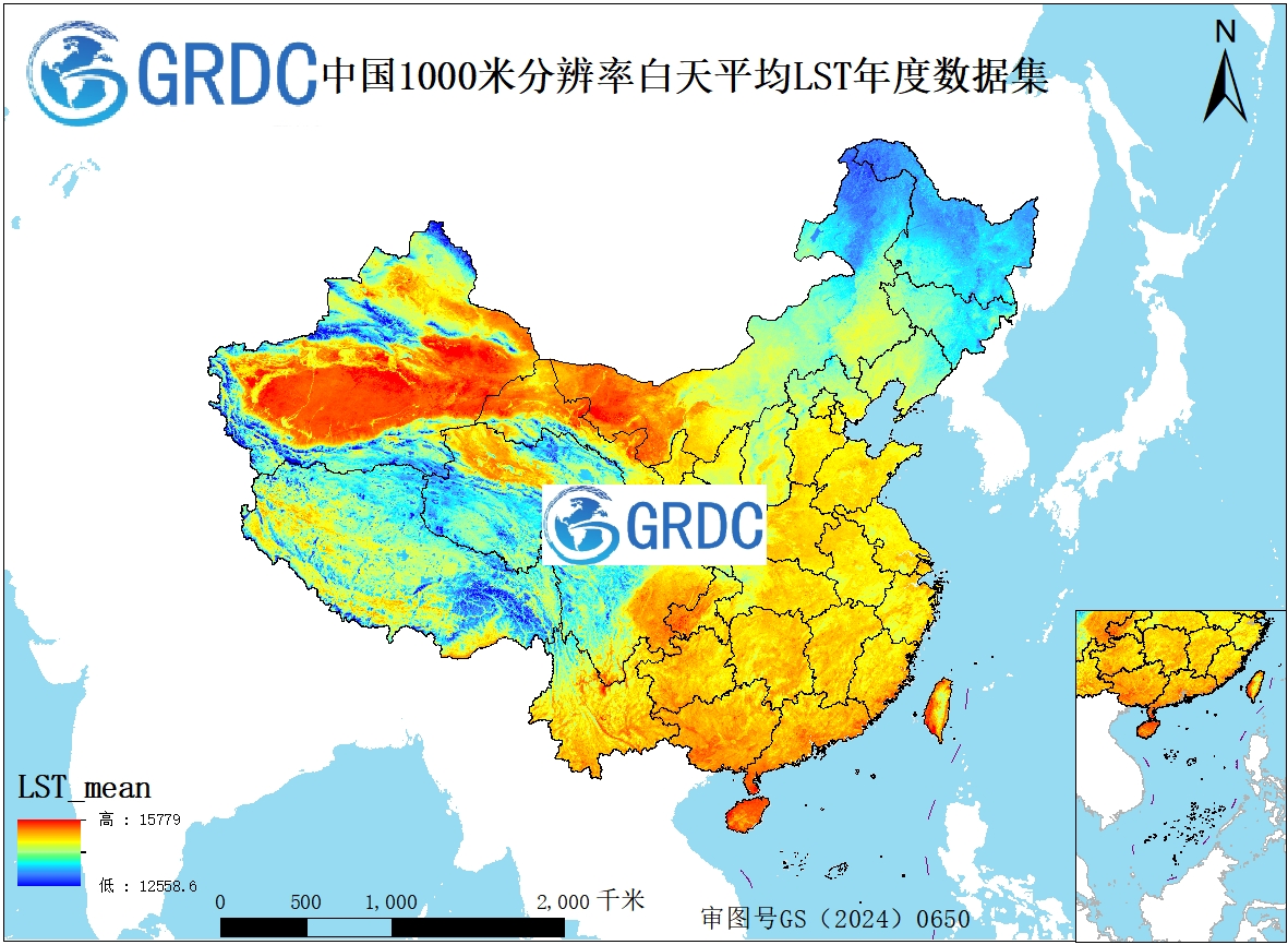 MODIS（MOD11A2）中国2000-2025平均值合成白天地表温度（LST）年度数据集