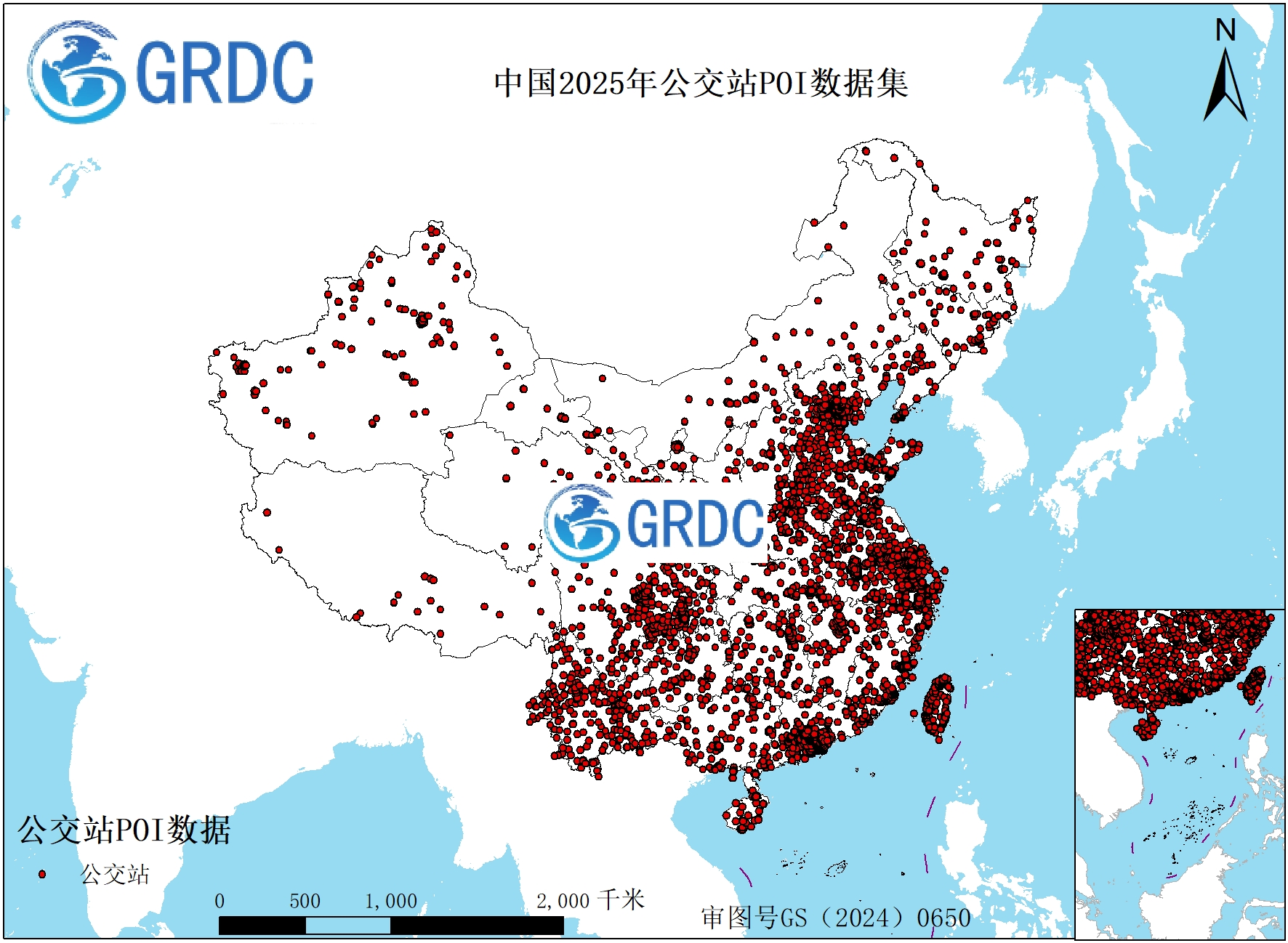 中国2025年公交站POI数据集