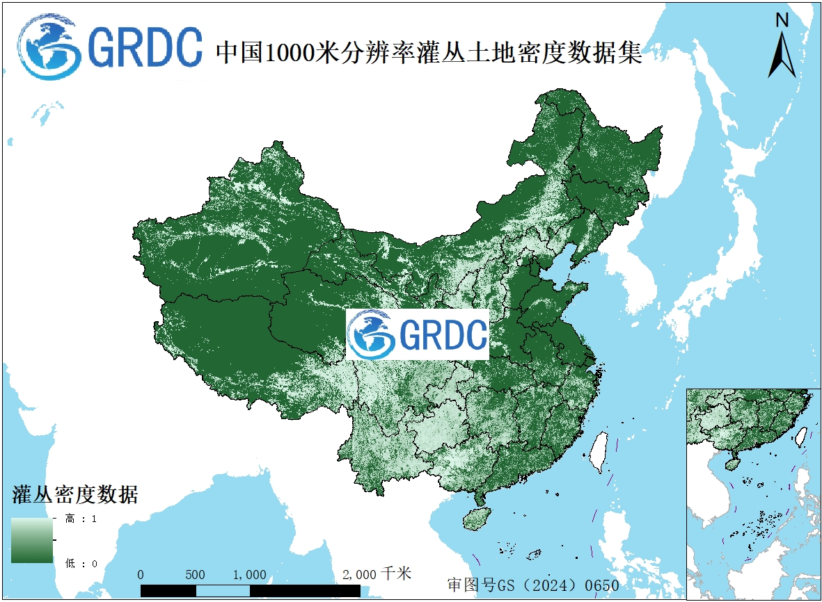 中国1KM网格灌丛土地密度数据集