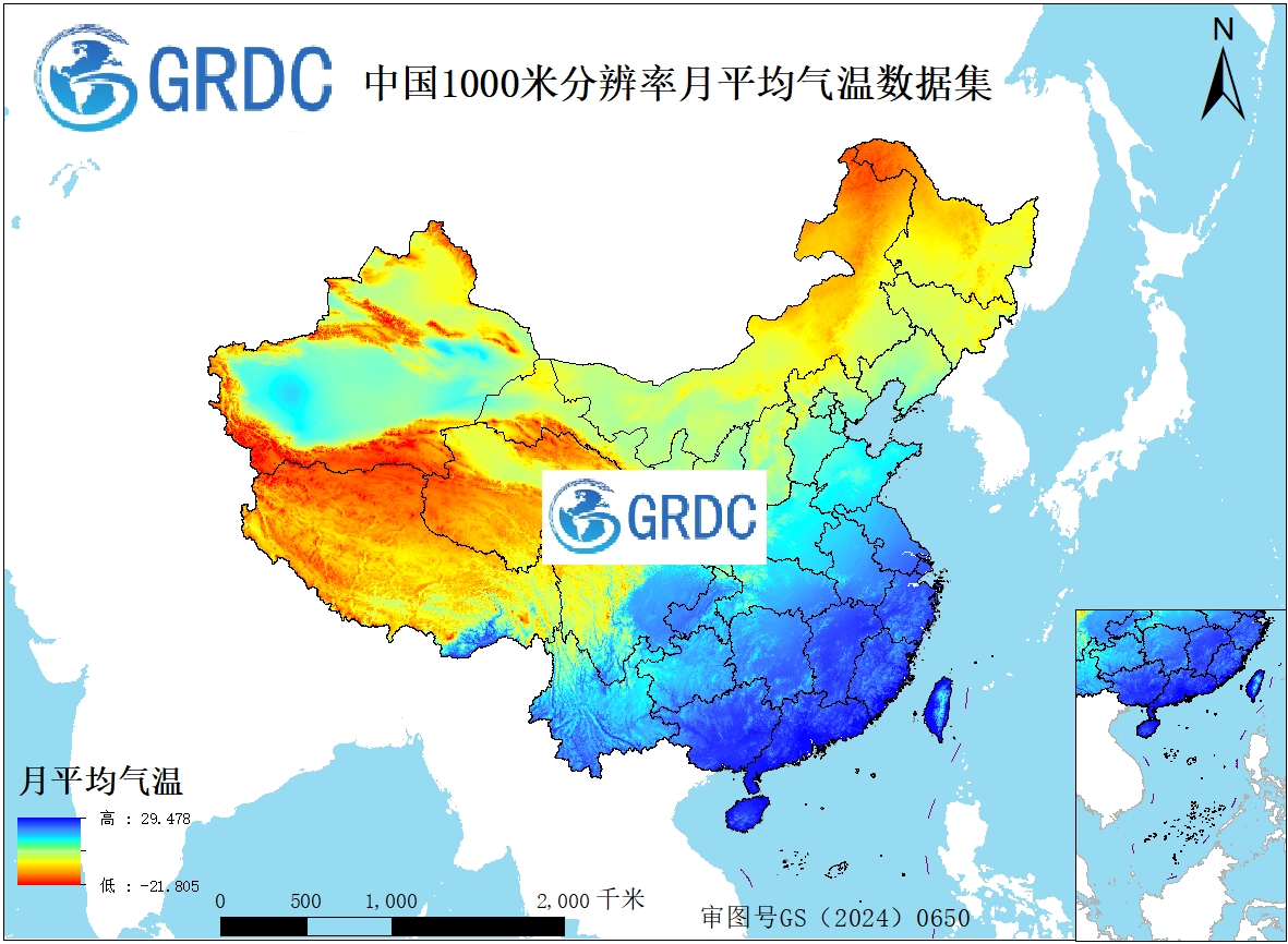 中国1000米分辨率月平均气温数据集（1951-2025）