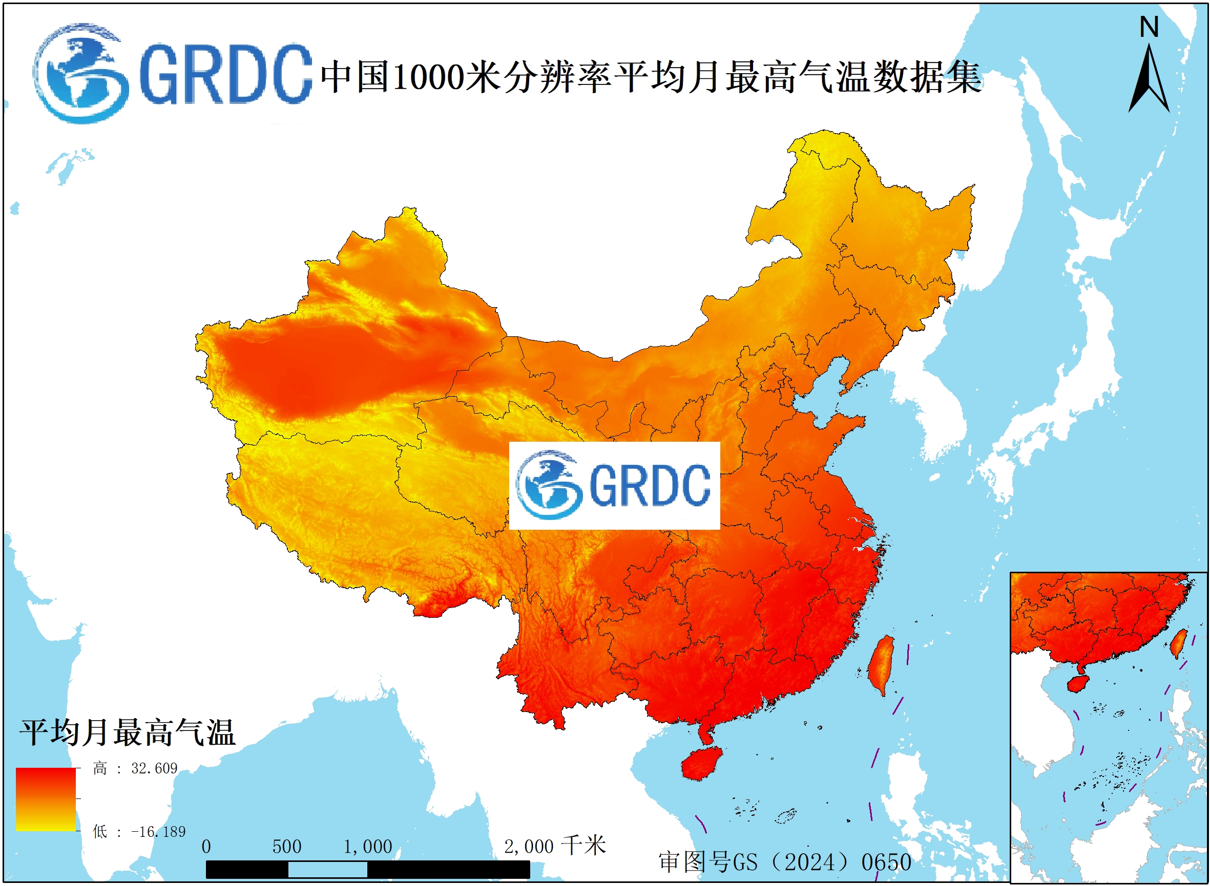 中国1000米分辨率平均月最高气温数据集（1951-2025）