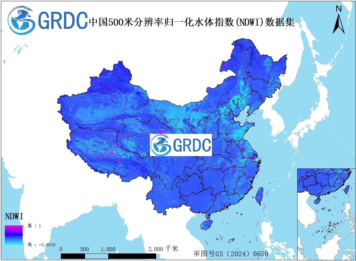 2000-2025年中国逐年500米分辨率归一化水体指数(NDWI)数据集