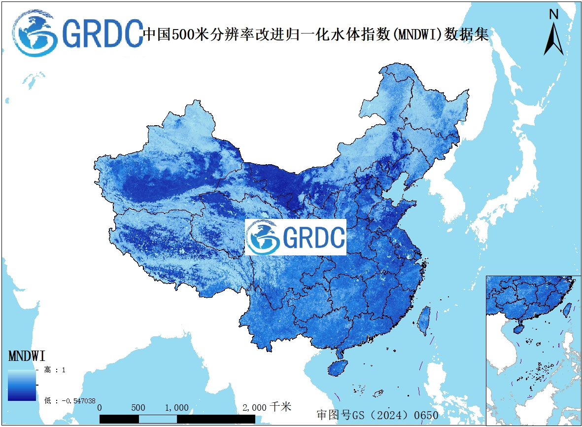2000-2025年中国逐年500米分辨率改进归一化水体指数(MNDWI)数据集