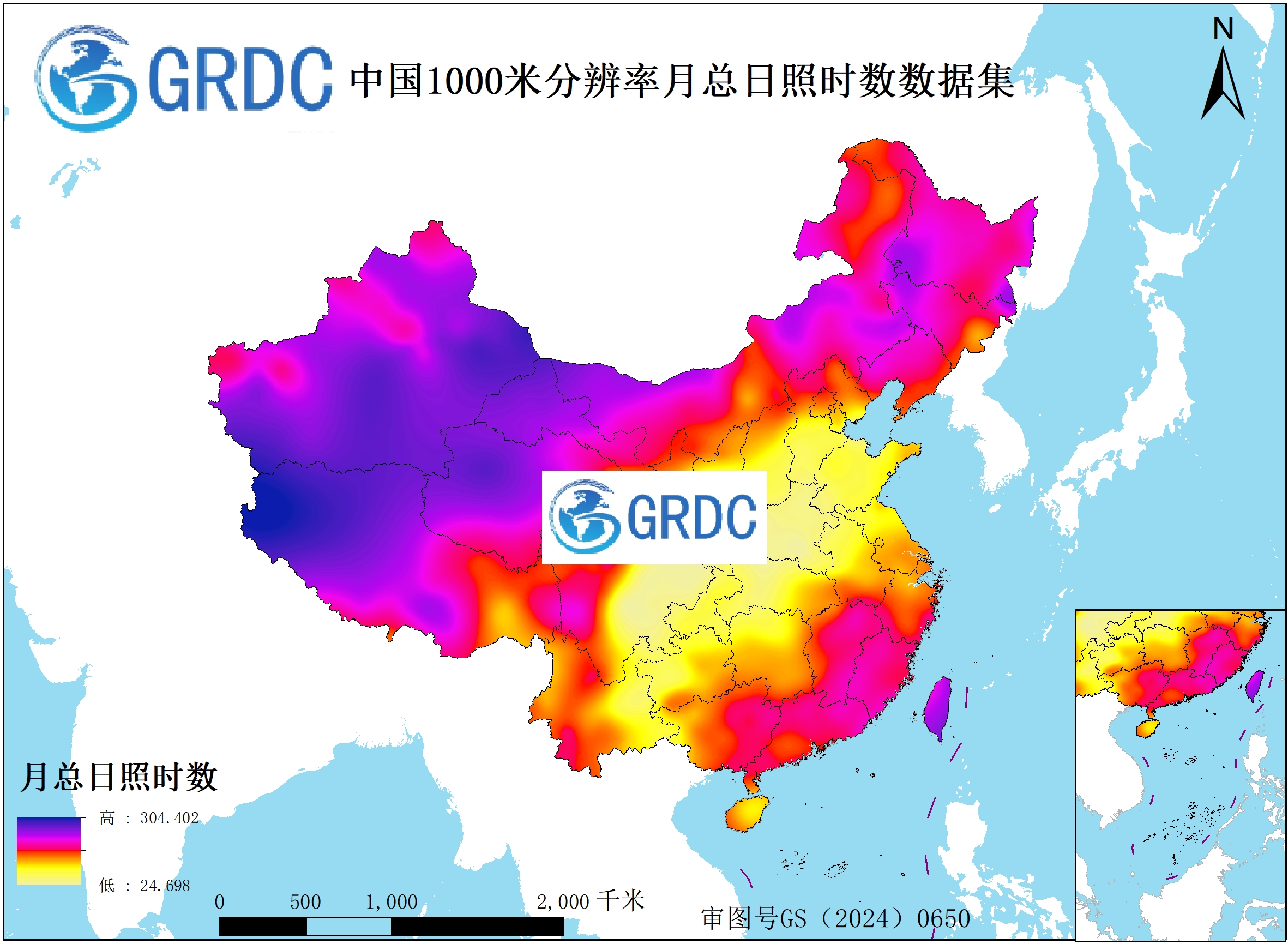 中国1000米分辨率逐月总日照时数数据集（1951-2025）