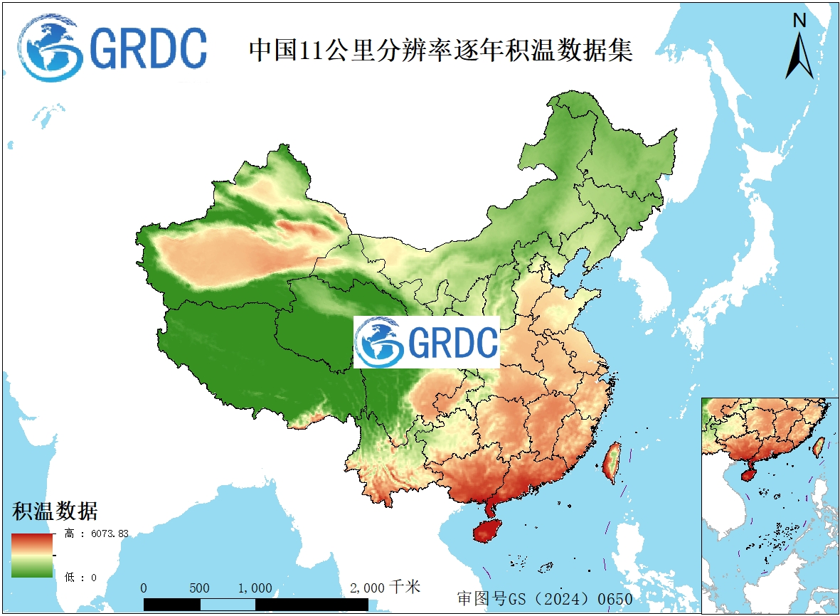 1950-2024年中国逐年11公里分辨率积温数据集（大于10℃）