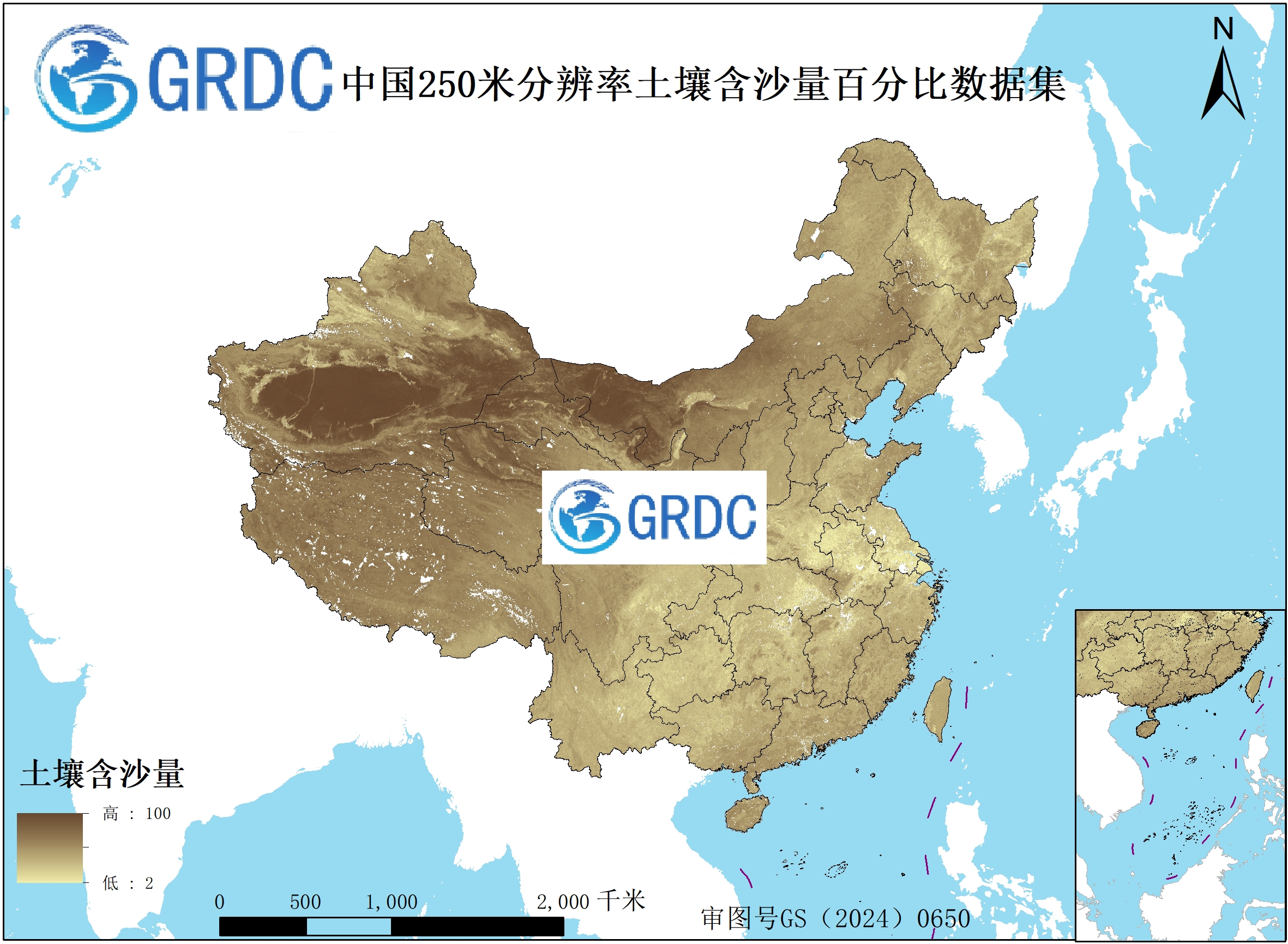 中国250米分辨率下6个标准深度的土壤含沙量百分比数据集