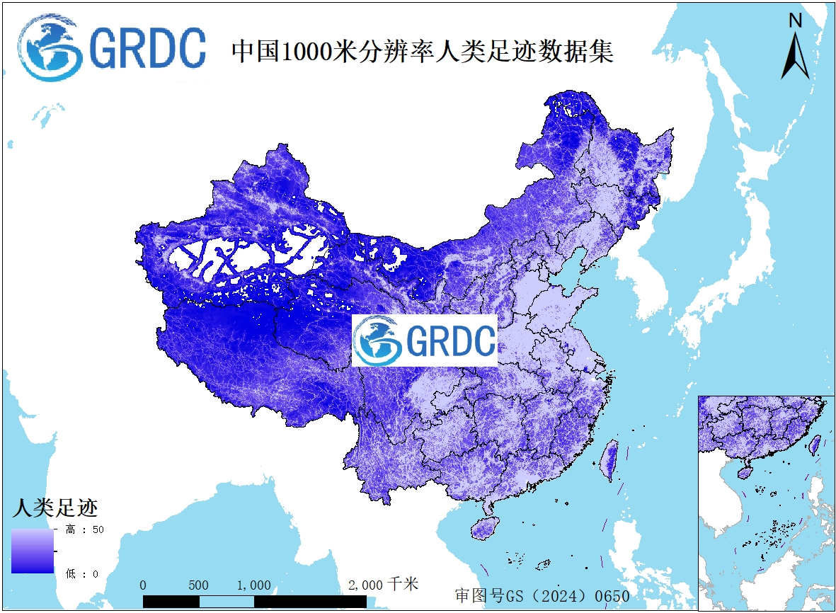 2000-2018年中国逐年1000米分辨率人类足迹数据集