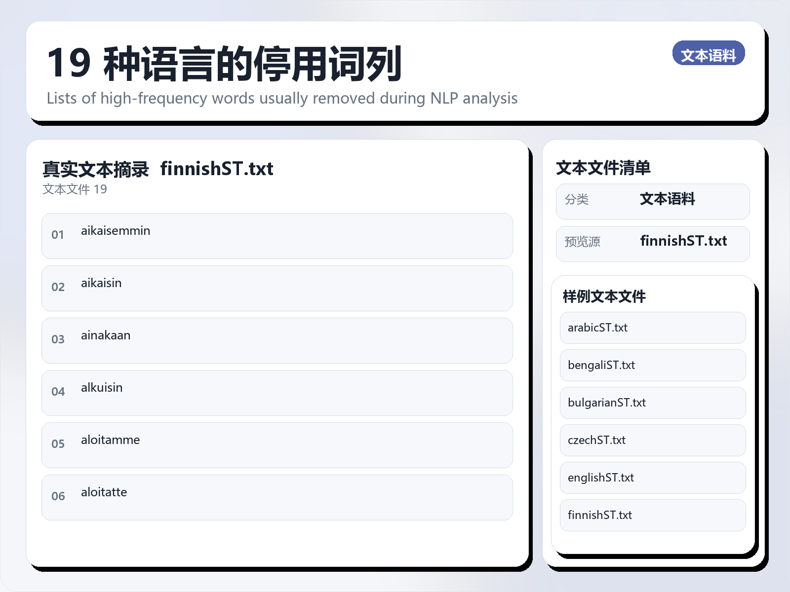19 种语言的停用词列表