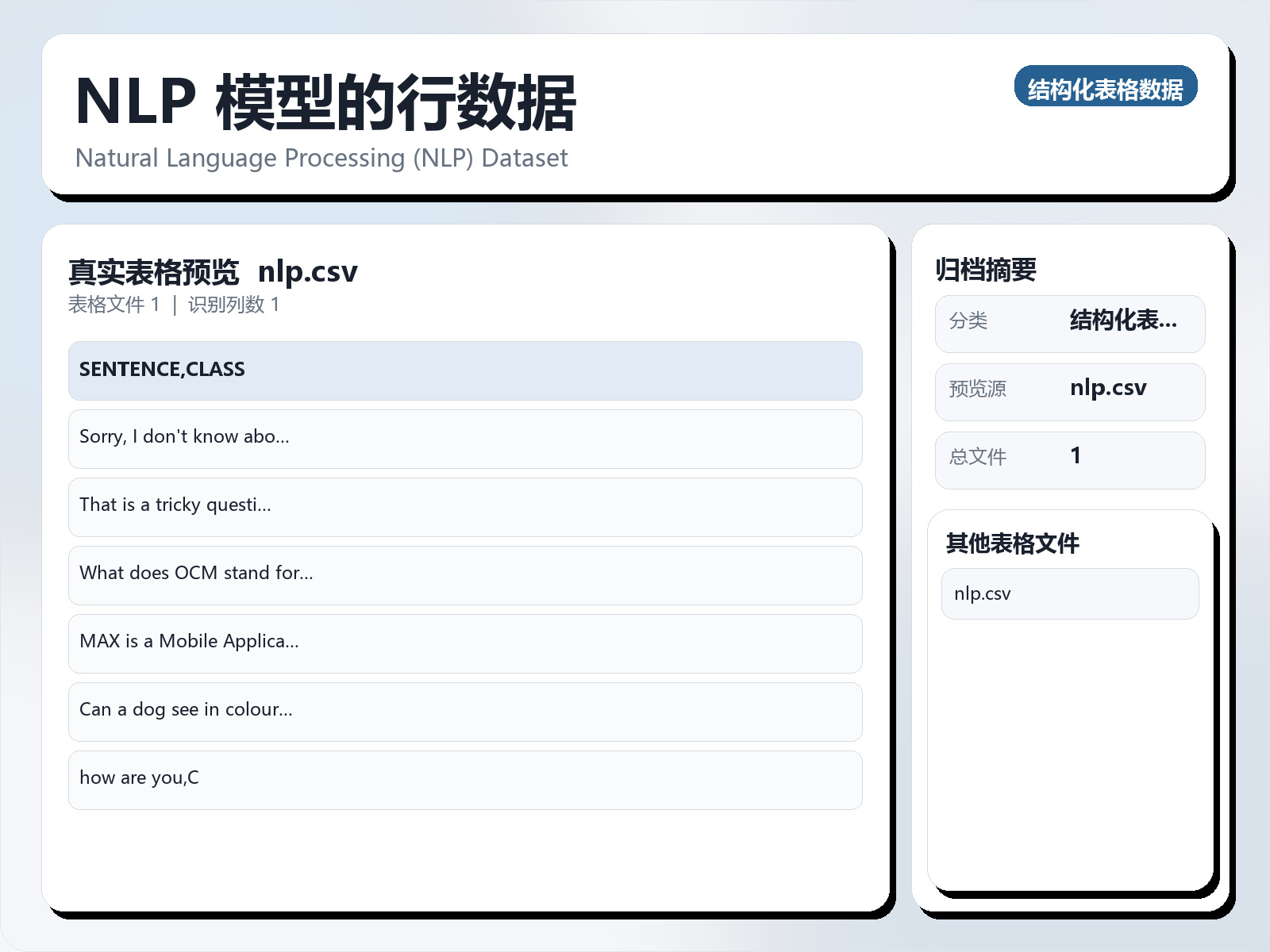 NLP 模型的行数据