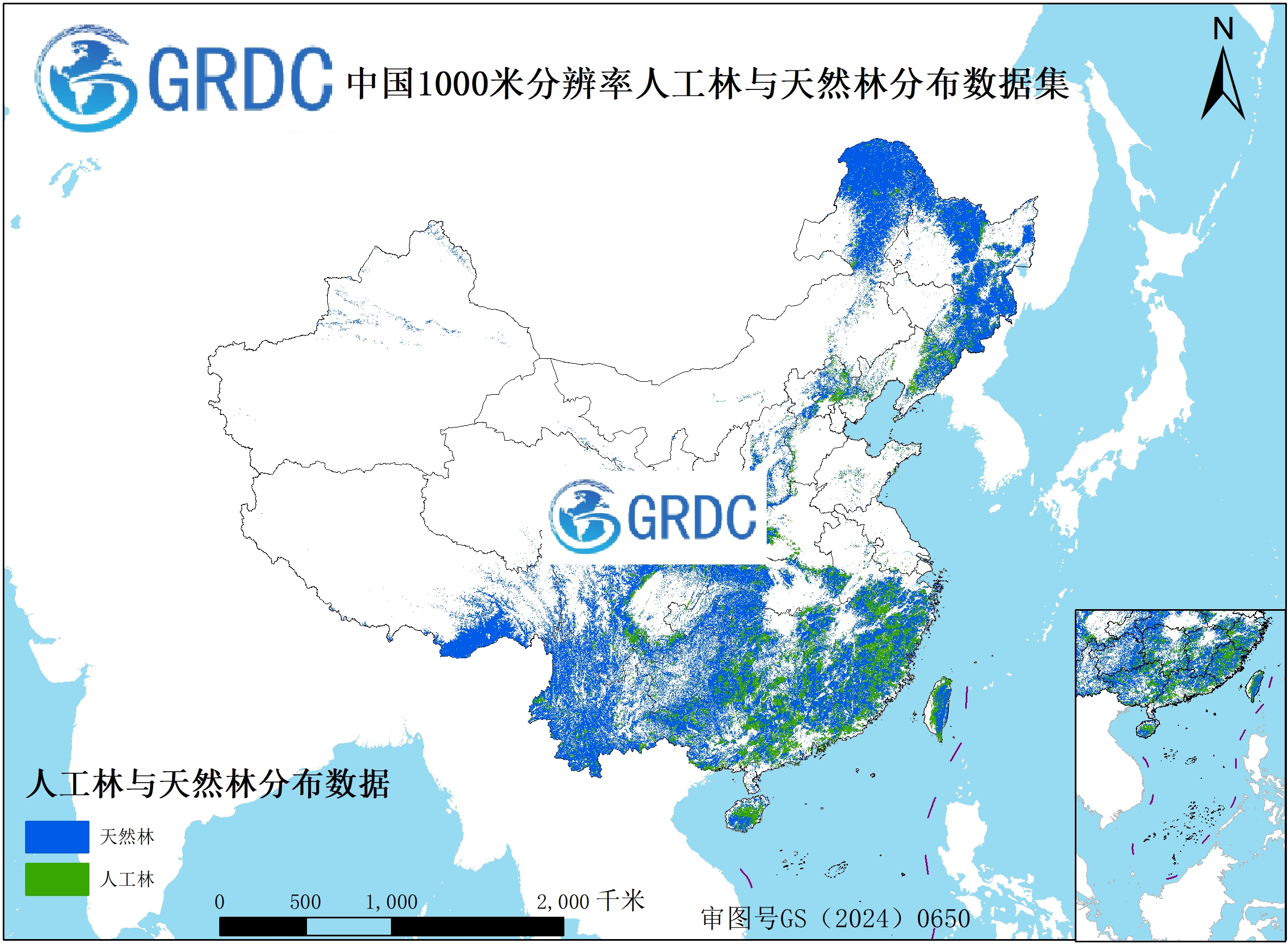 1990-2020年中国1000米分辨率人工林与天然林分布数据集